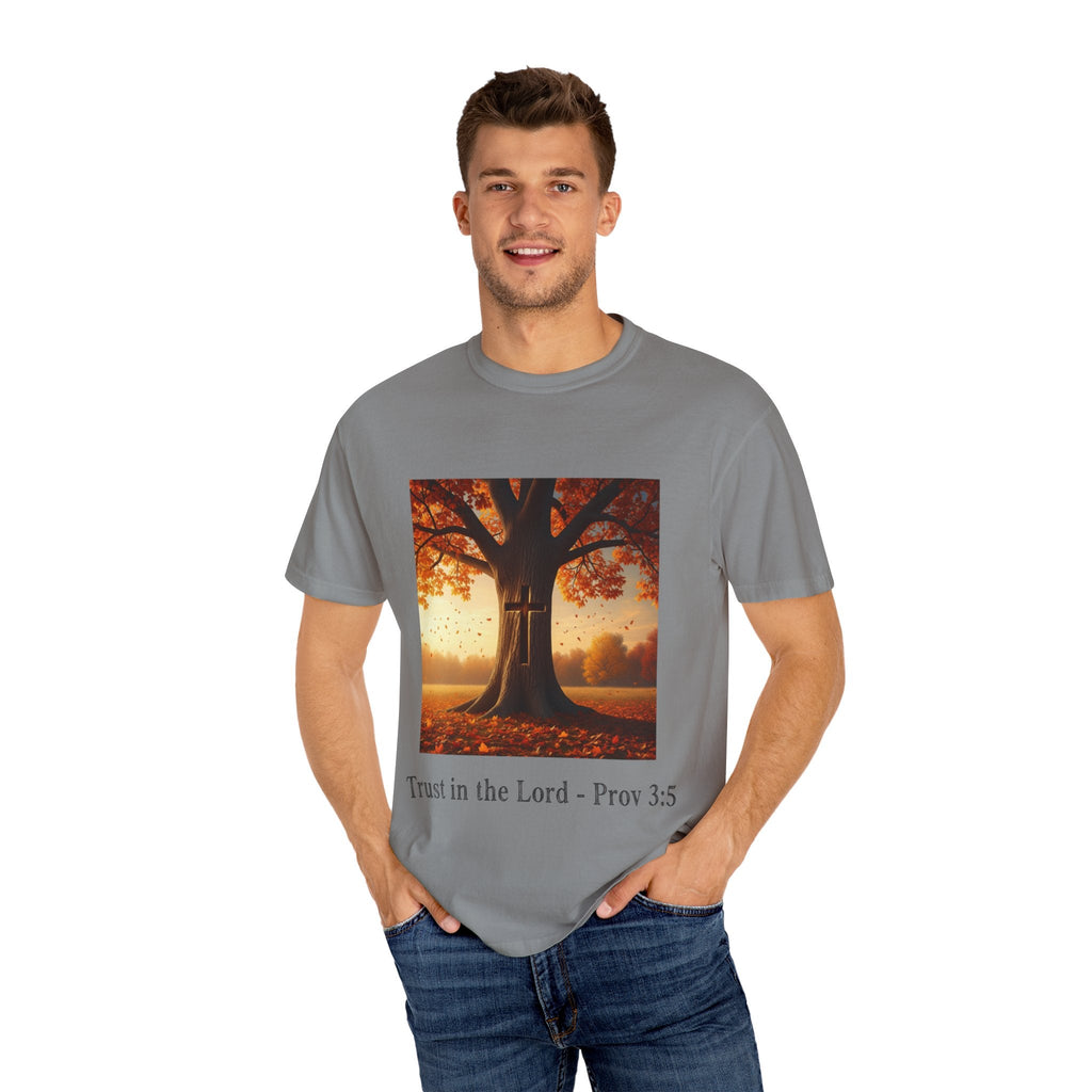 Trust in the Lord T-Shirt – Autumn Tree Christian Tee with Proverbs 3:5 Printify