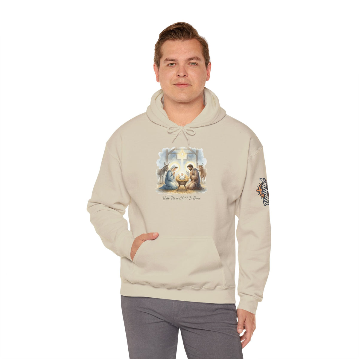 Unto Us a Child is Born Hoodie – Isaiah 9:6 Nativity Manger Scene Christian Christmas Sweatshirt for Holy Night Faith Printify