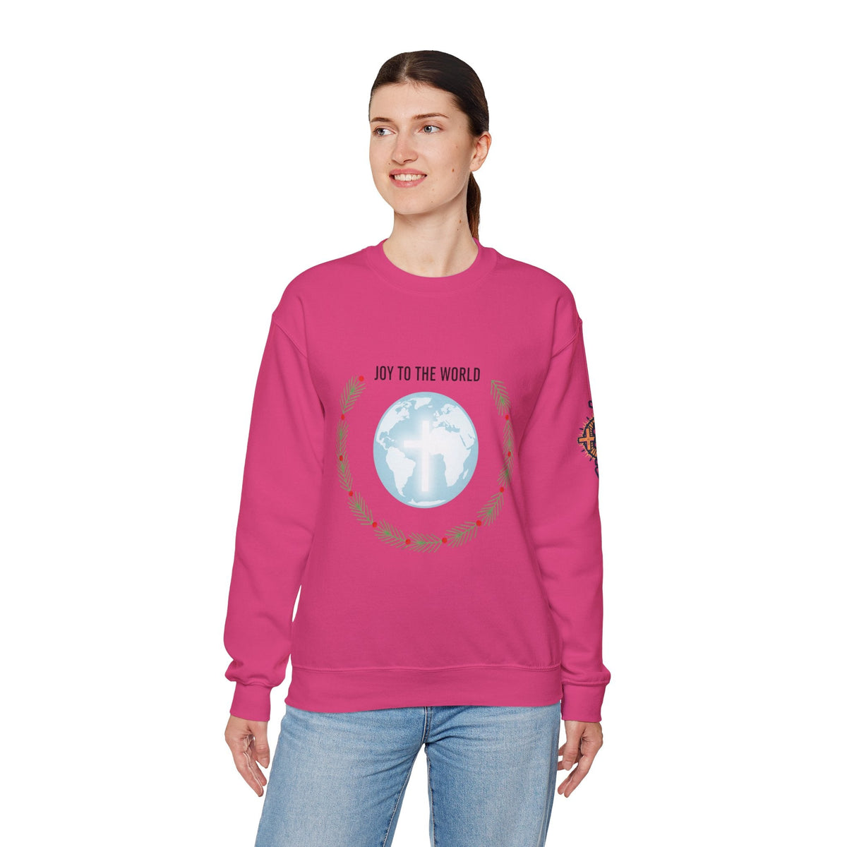Joy to the World Sweatshirt – Wreath Earth Nativity Christian Christmas Sweatshirt for Isaiah 9:6 Holiday Faith & Festive Joy Printify