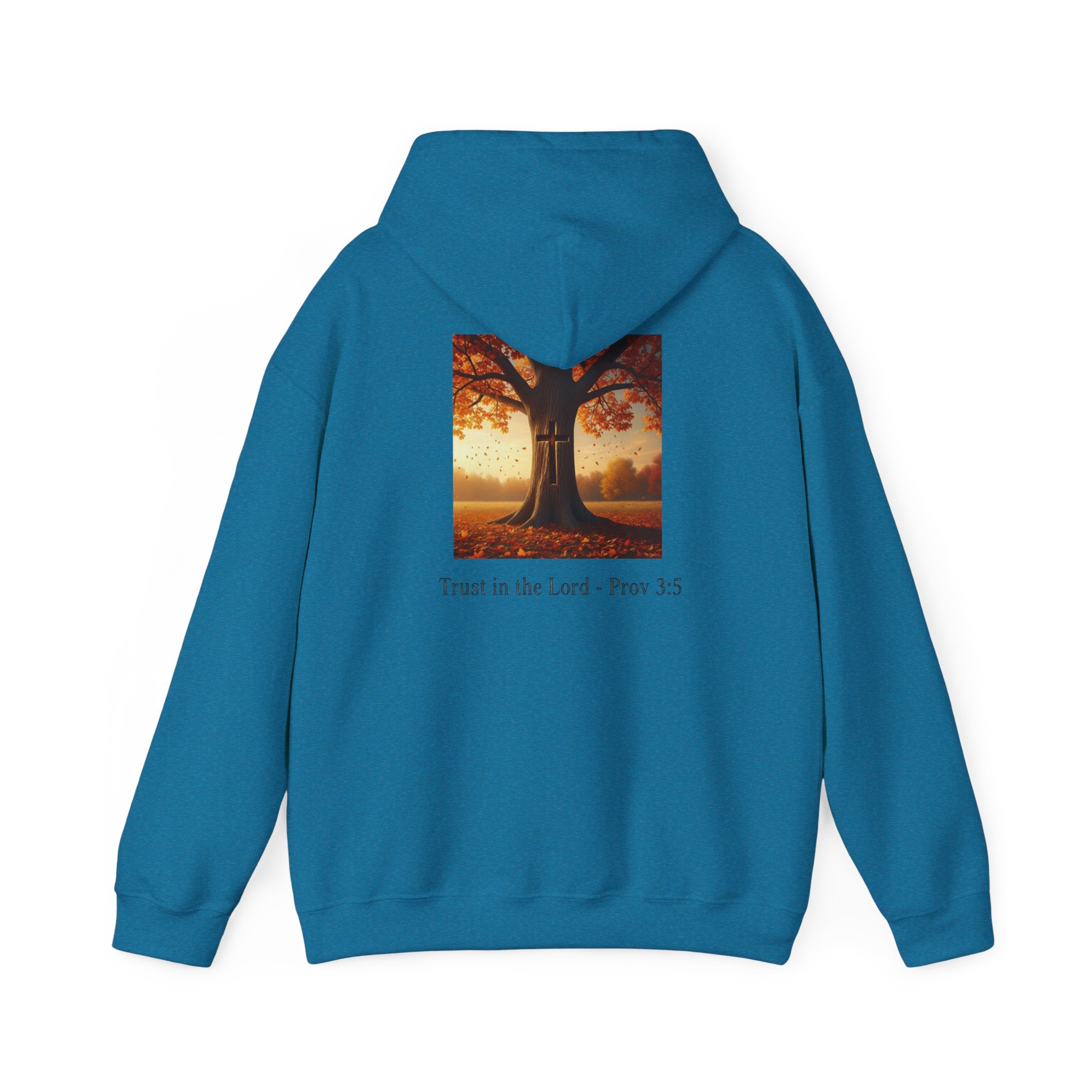 Trust in the Lord Hoodie – Autumn Tree Proverbs 3:5 Christian Hoodie for Cozy Faith Printify