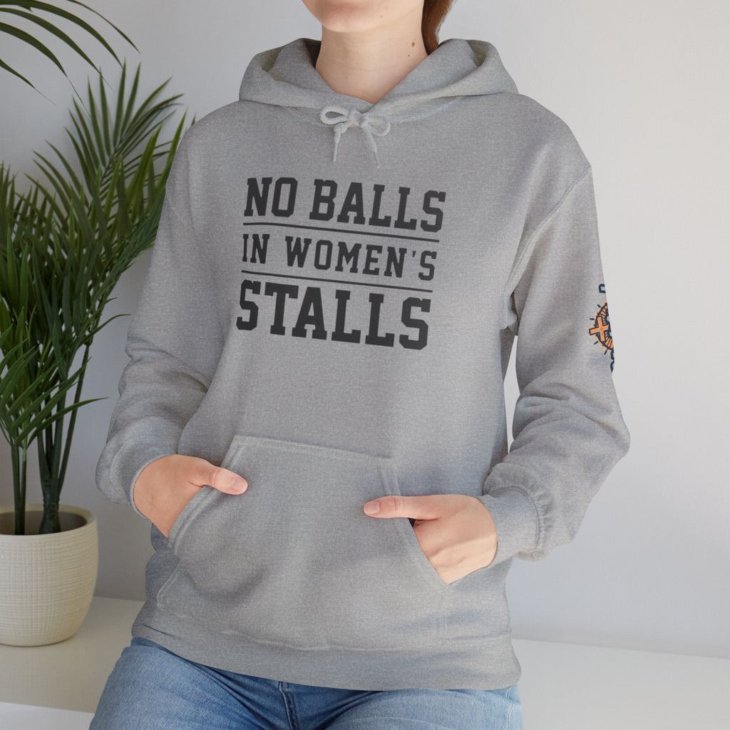 "No Balls in Women's Stalls" Statement Hoodie — Protest Sweatshirt Printify