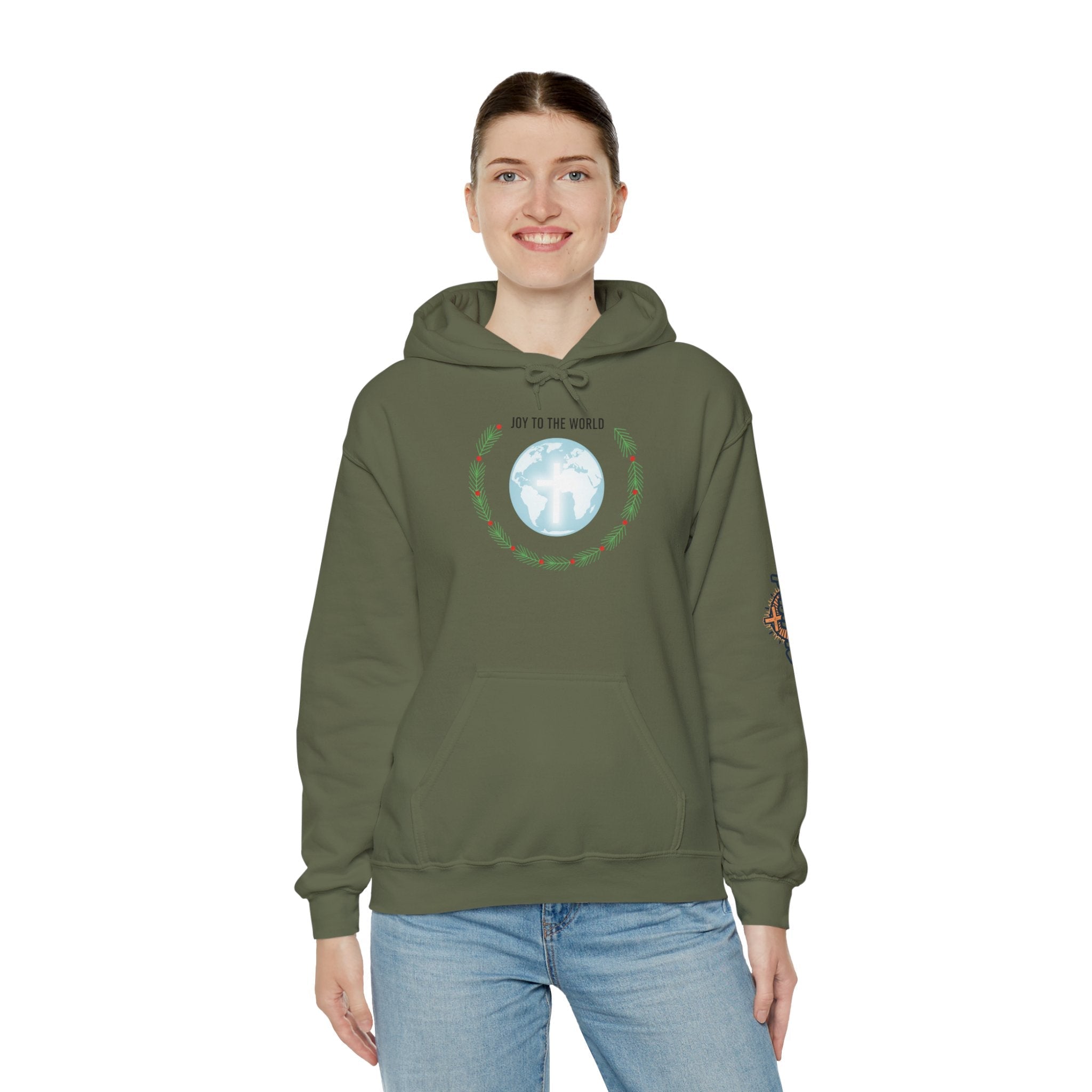 Joy to the World Hoodie – Wreath Earth Nativity Christian Christmas Sweatshirt for Isaiah 9:6 Holiday Faith & Festive Joy Printify