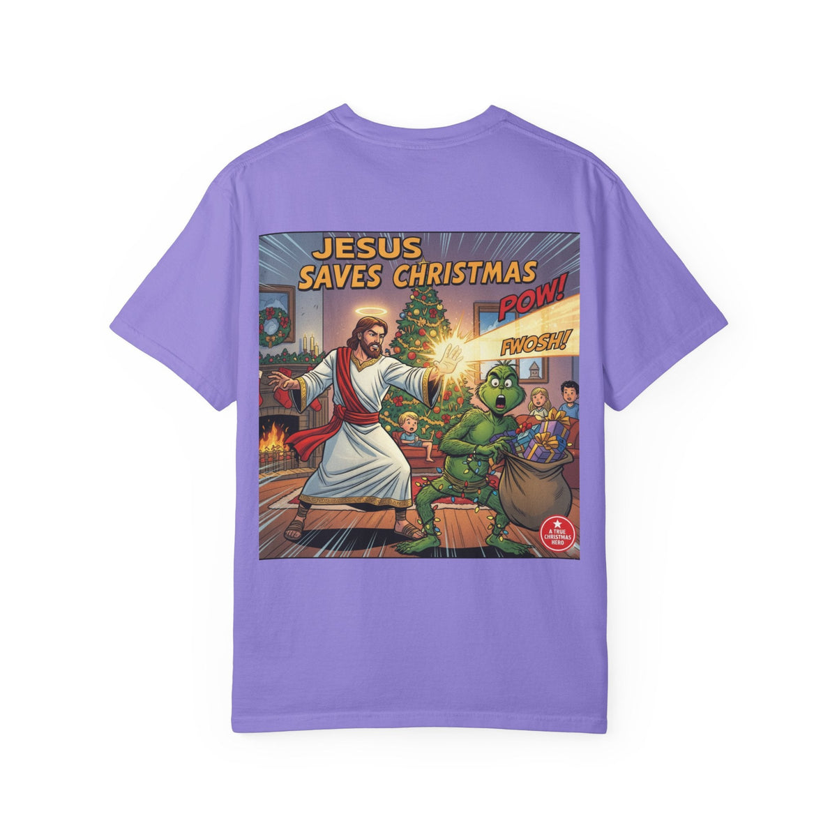 Jesus Saves Christmas T-shirt – Grinch vs Savior Light Battle Christian T-shirt for Hilarious Holiday Faith & True Joy Printify