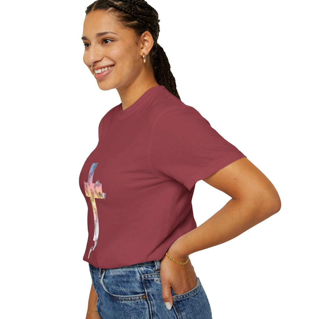 Walk by Faith T-Shirt – Cross & Footprints Christian Tee for Bold Believers Printify