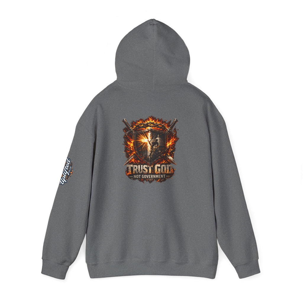Trust God Not Government Shield Hoodie — Patriotic Christian Faith Hoodie Printify