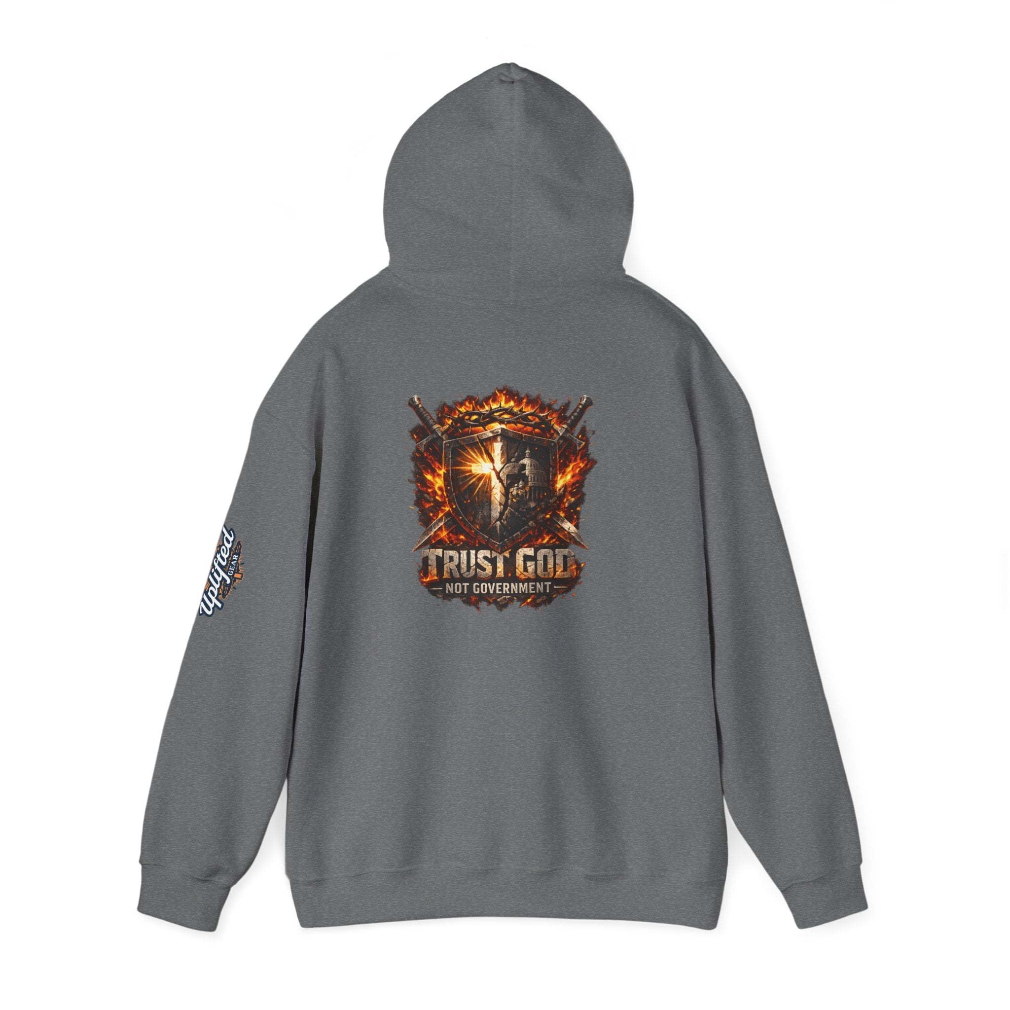 Trust God Not Government Shield Hoodie — Patriotic Christian Faith Hoodie Printify