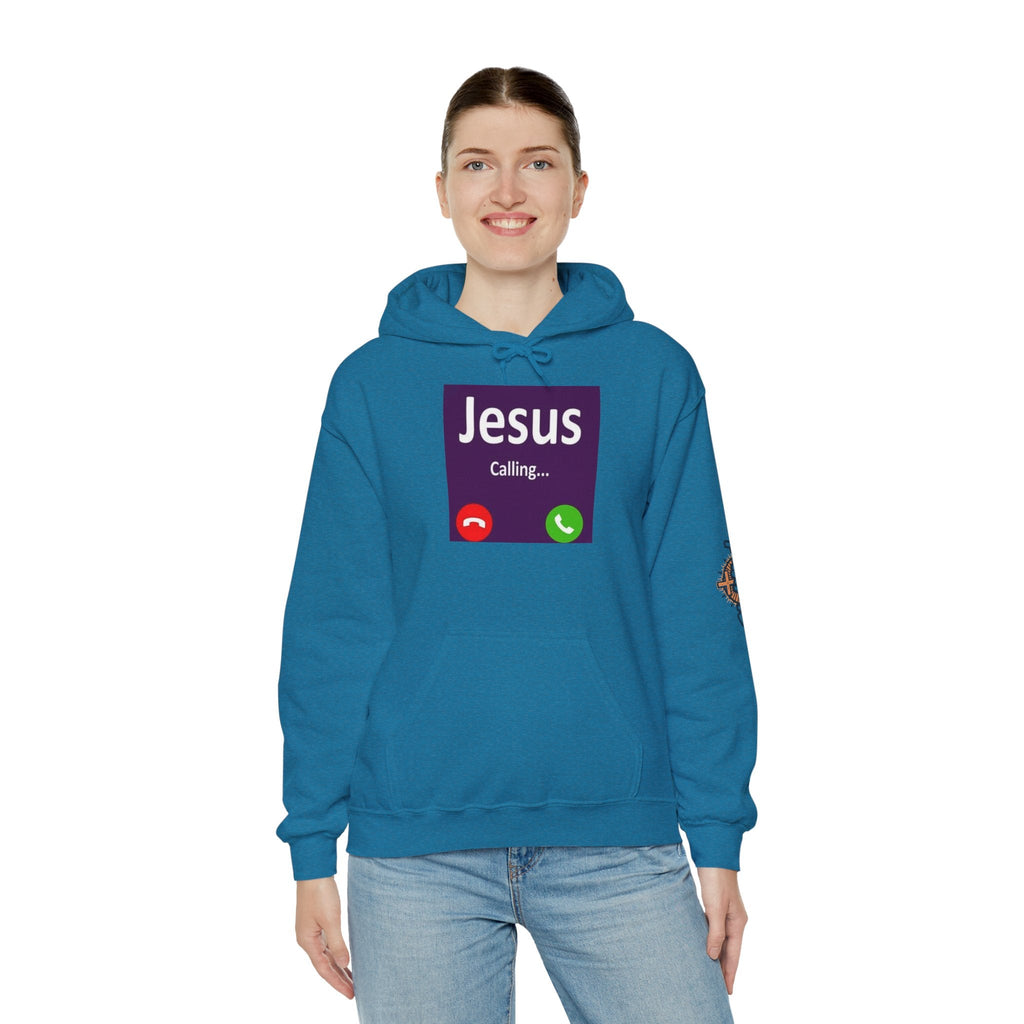 Jesus Calling Hoodie – Funny Cell Phone Screen Christian Sweatshirt for Divine Connection & Faith Humor Printify