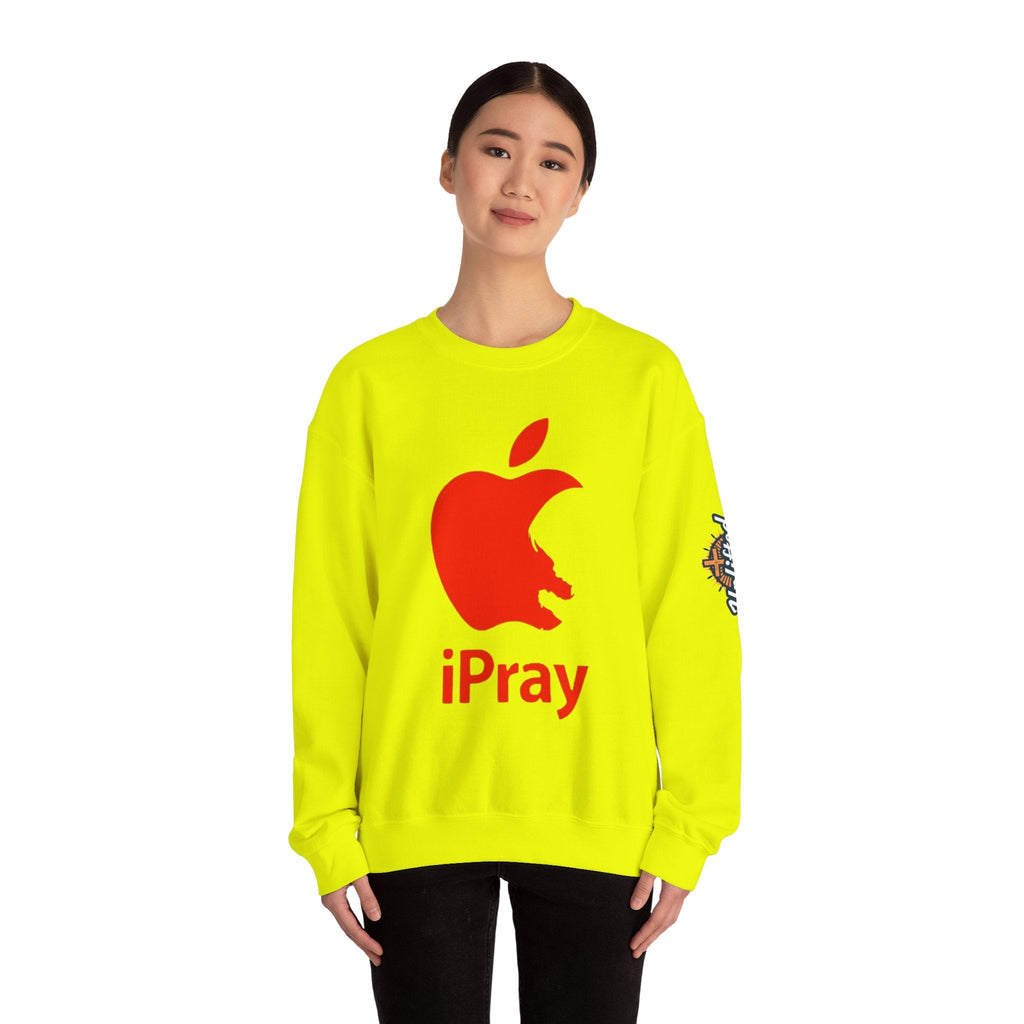 iPray Apple Logo Sweatshirt — Funny Christian Sweatshirt (Minimal Red Apple Graphic) Printify