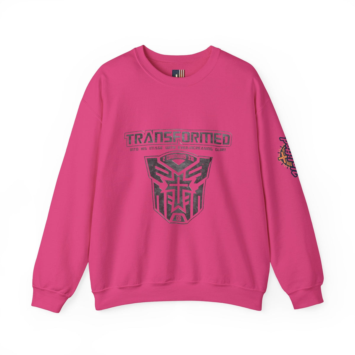 Transformer Logo Christian Sweatshirt | 2 Corinthians 3:18 Bible Verse Sweatshirt Printify