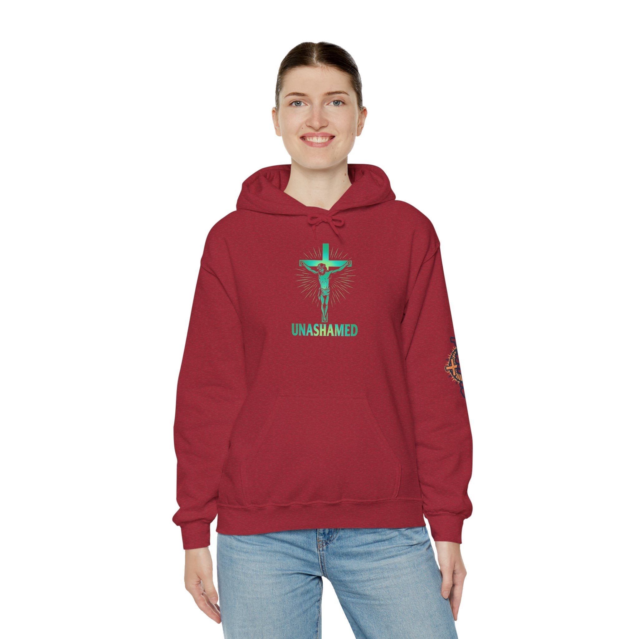Unashamed Hoodie – Romans 1:16 Crucifixion Christian Hoodie for Bold Unwavering Faith Printify