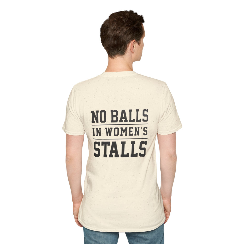 The Lord Says No Balls in Women's Stalls Statement T-Shirt Printify