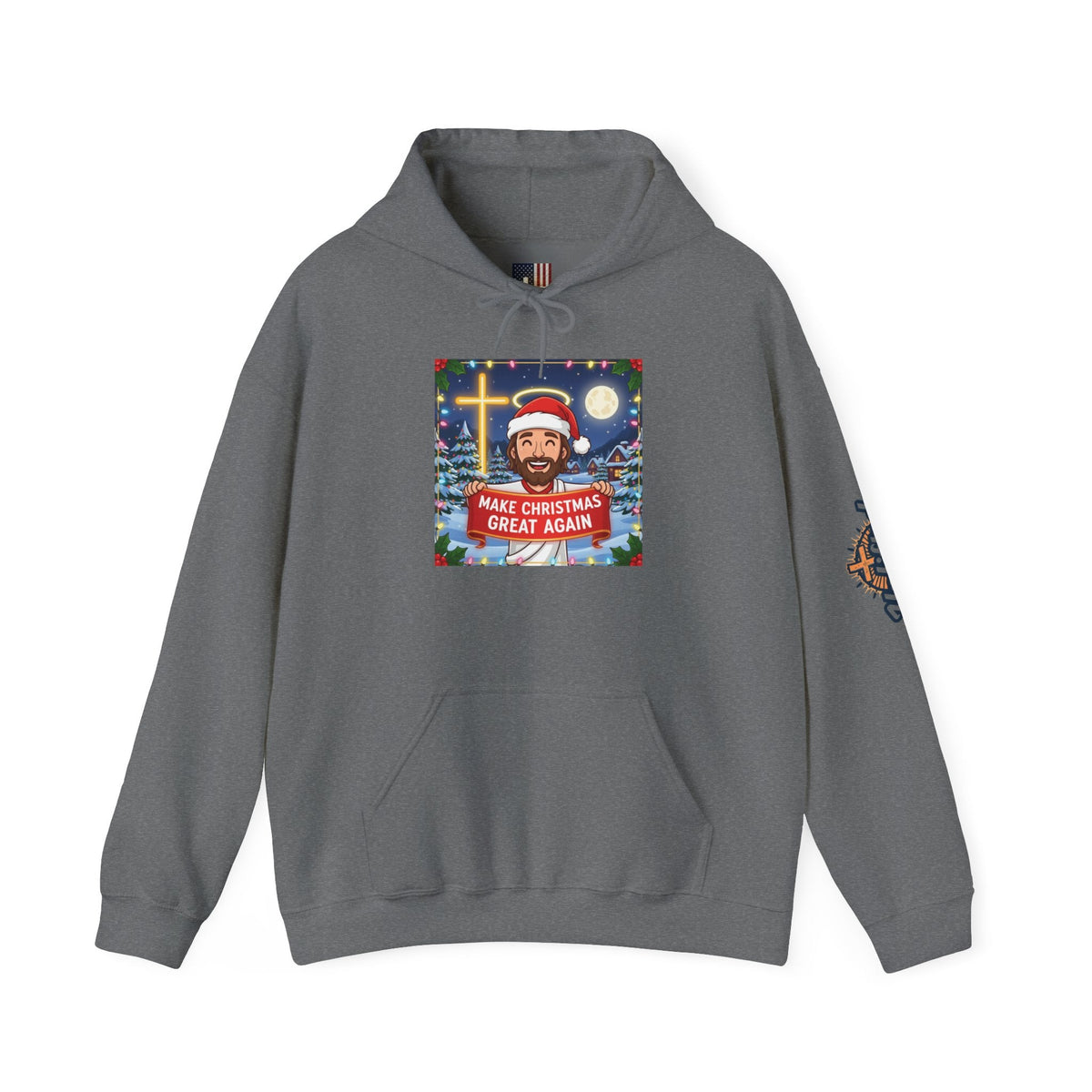 🎄 Make Christmas Great Again – Funny Christian Hoodie | Jesus Holding Banner | Faith-Based Holiday Parody Tee | Uplifted Gear Printify