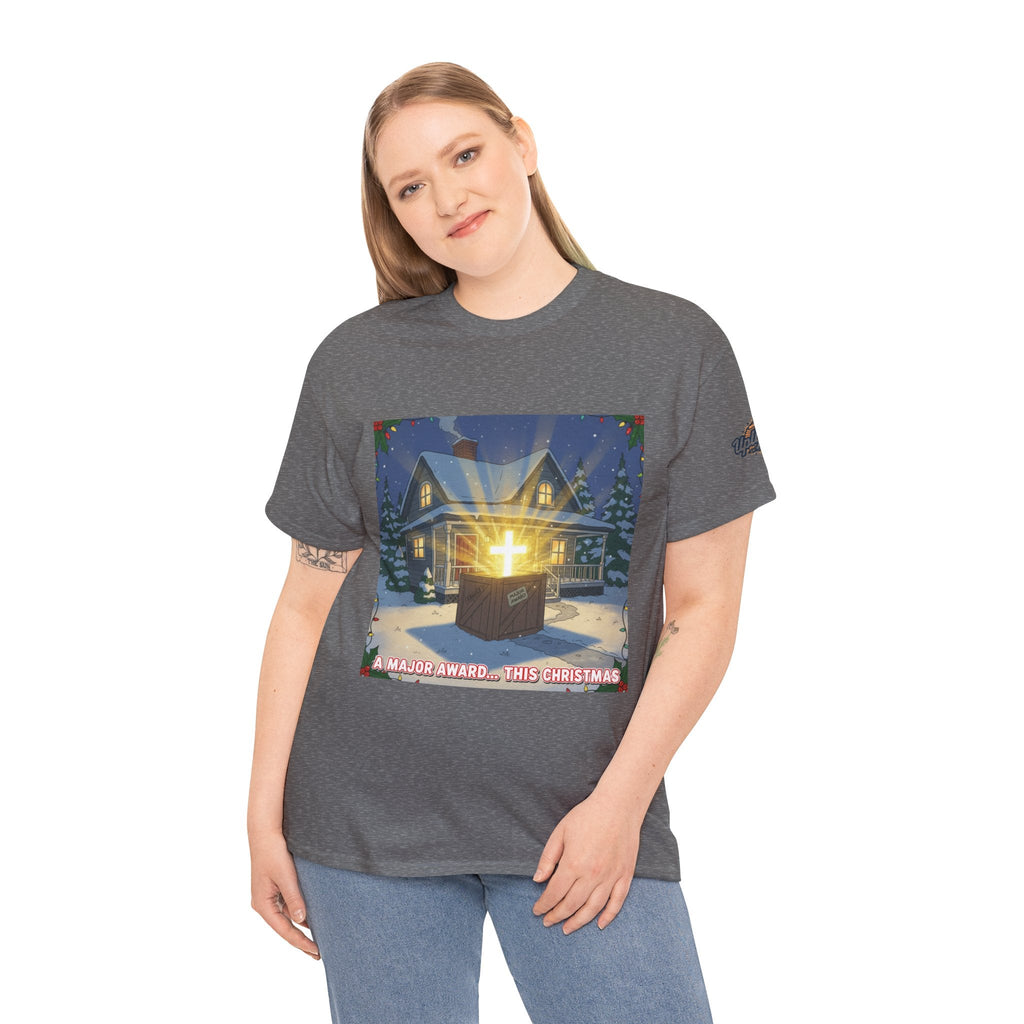 A Major Award This Christmas T-shirt – Fragile Leg Lamp Parody Cross Unboxing Christian T-shirt for Hilarious Faith & Holiday Glow Printify
