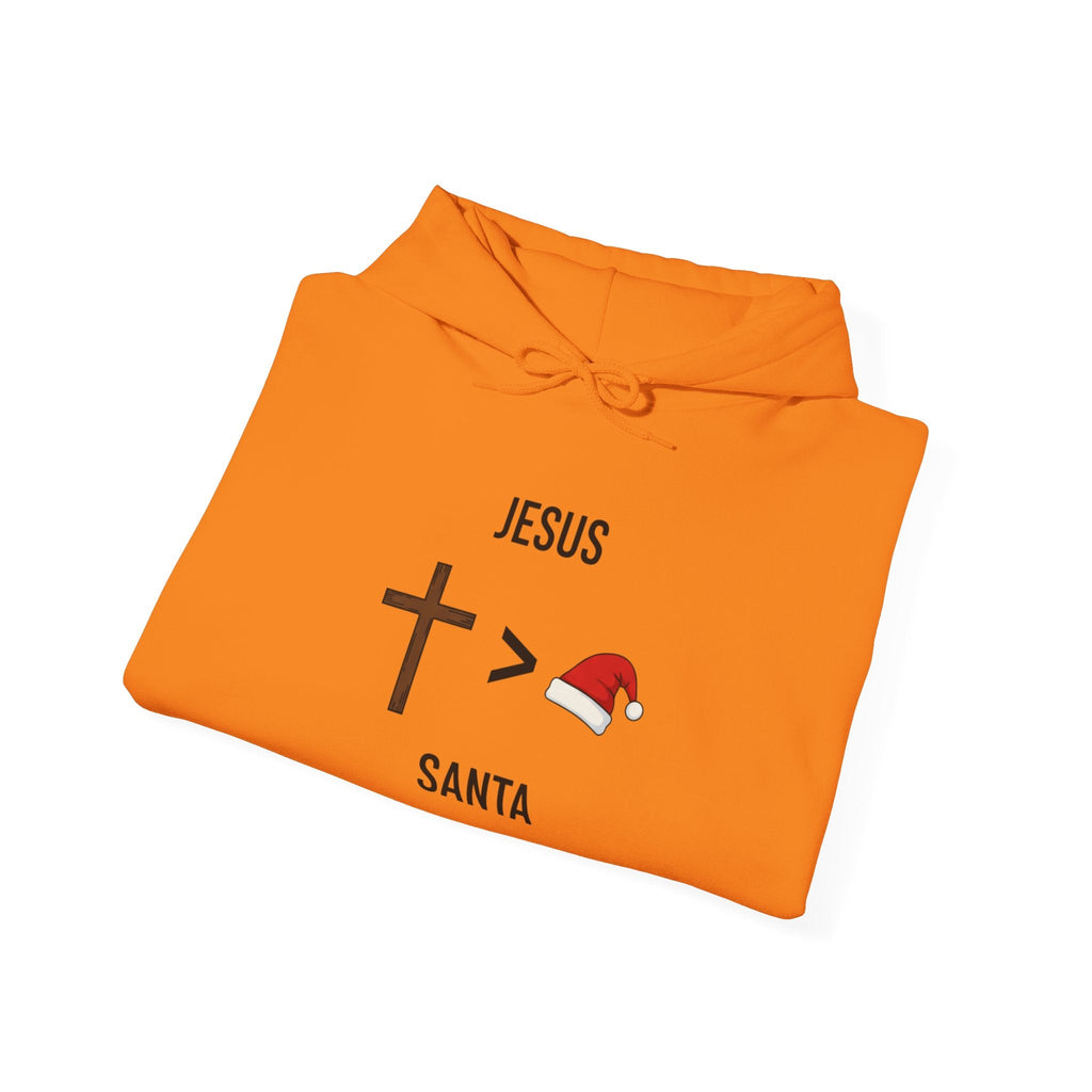 🎄 Jesus > Santa – Minimalist Christian Christmas Hoodie | Bold Faith Over Holiday Tee | Cross vs Santa Hat Design | Uplifted Gear Printify