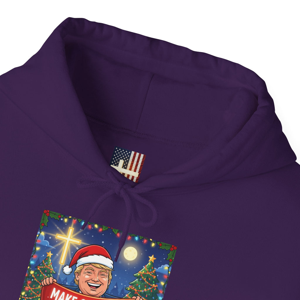 🎄 Make Christmas Great Again – Patriotic Christian Christmas Hoodie | Bold Holiday Faith Tee | Red & White Banner Design | Uplifted Gear Printify