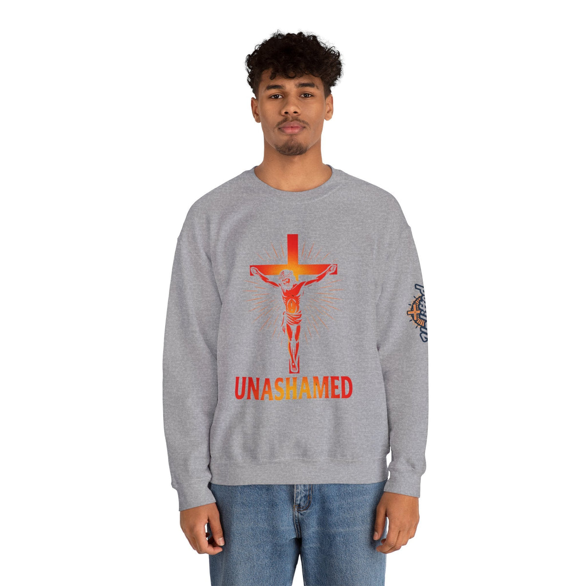 Unashamed Sweatshirt – Romans 1:16 Crucifixion Christian Sweatshirt for Bold Unwavering Faith Printify