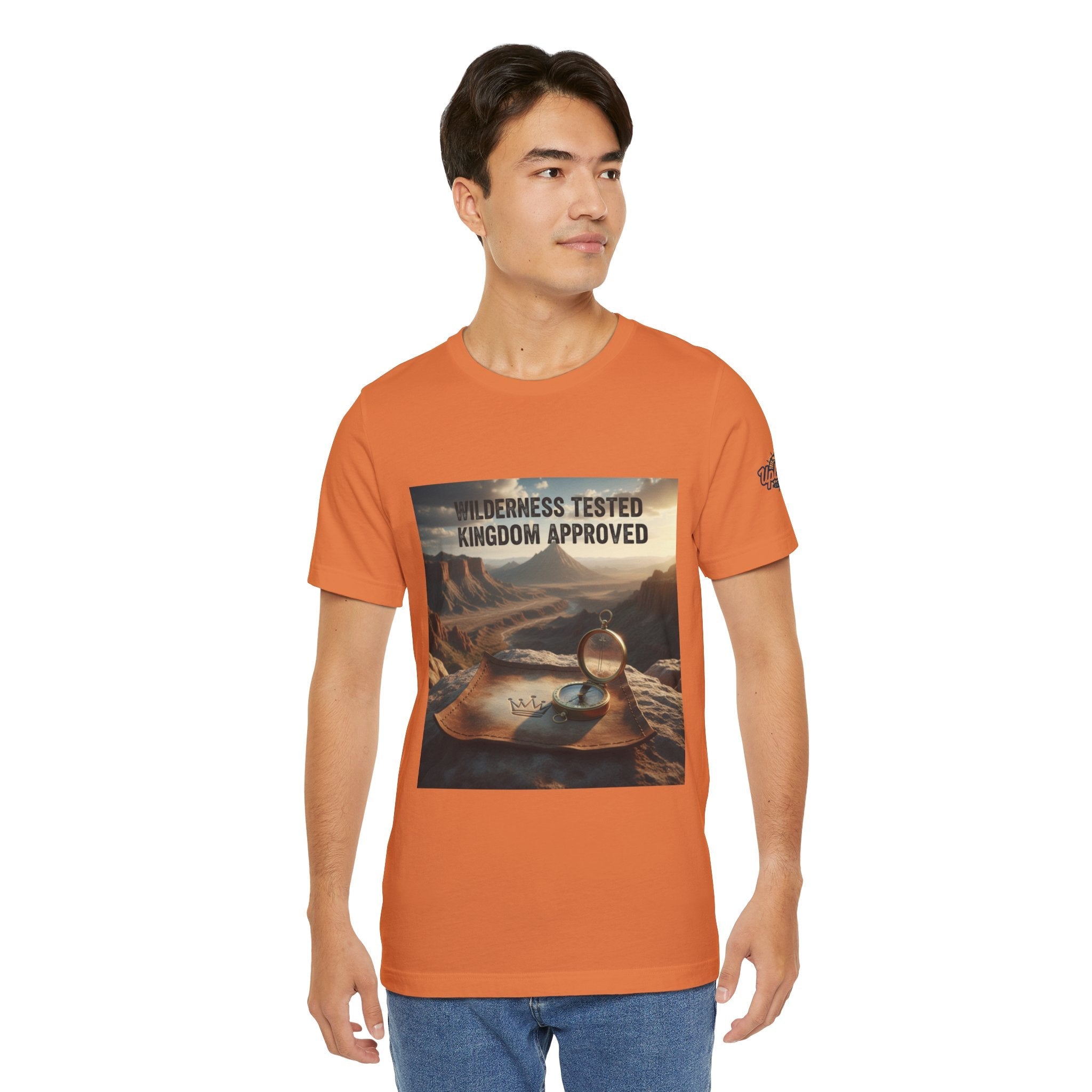 Wilderness Tested Kingdom Approved T-shirt – Mountain Desert Compass Crown Christian T-shirt for Biblical Adventure Faith Printify