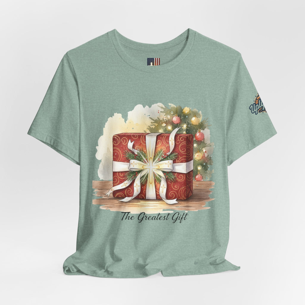 The Greatest Gift T-shirt – Cross Bow Present Christian T-shirt for Christmas Salvation & Eternal Faith Printify