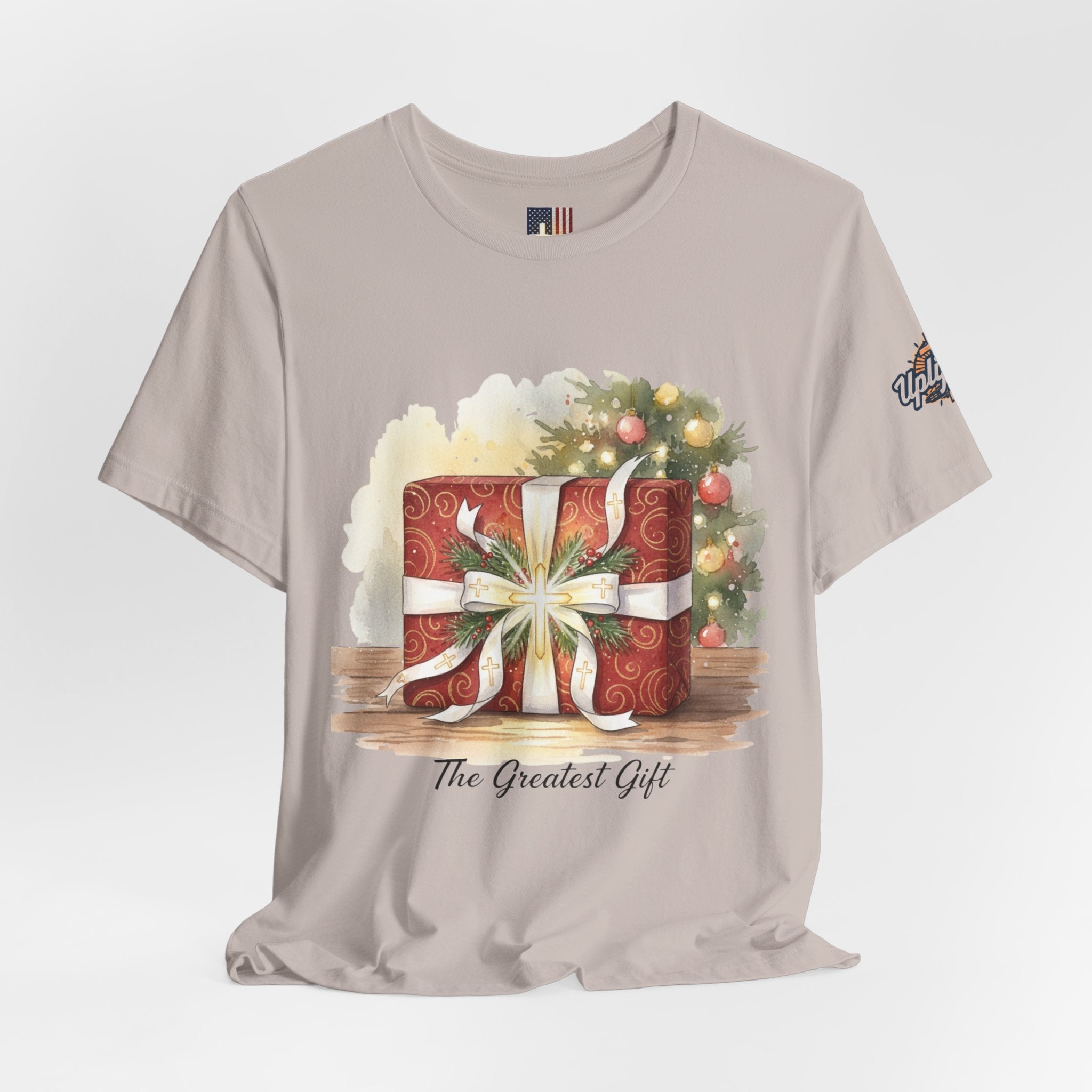 The Greatest Gift T-shirt – Cross Bow Present Christian T-shirt for Christmas Salvation & Eternal Faith Printify