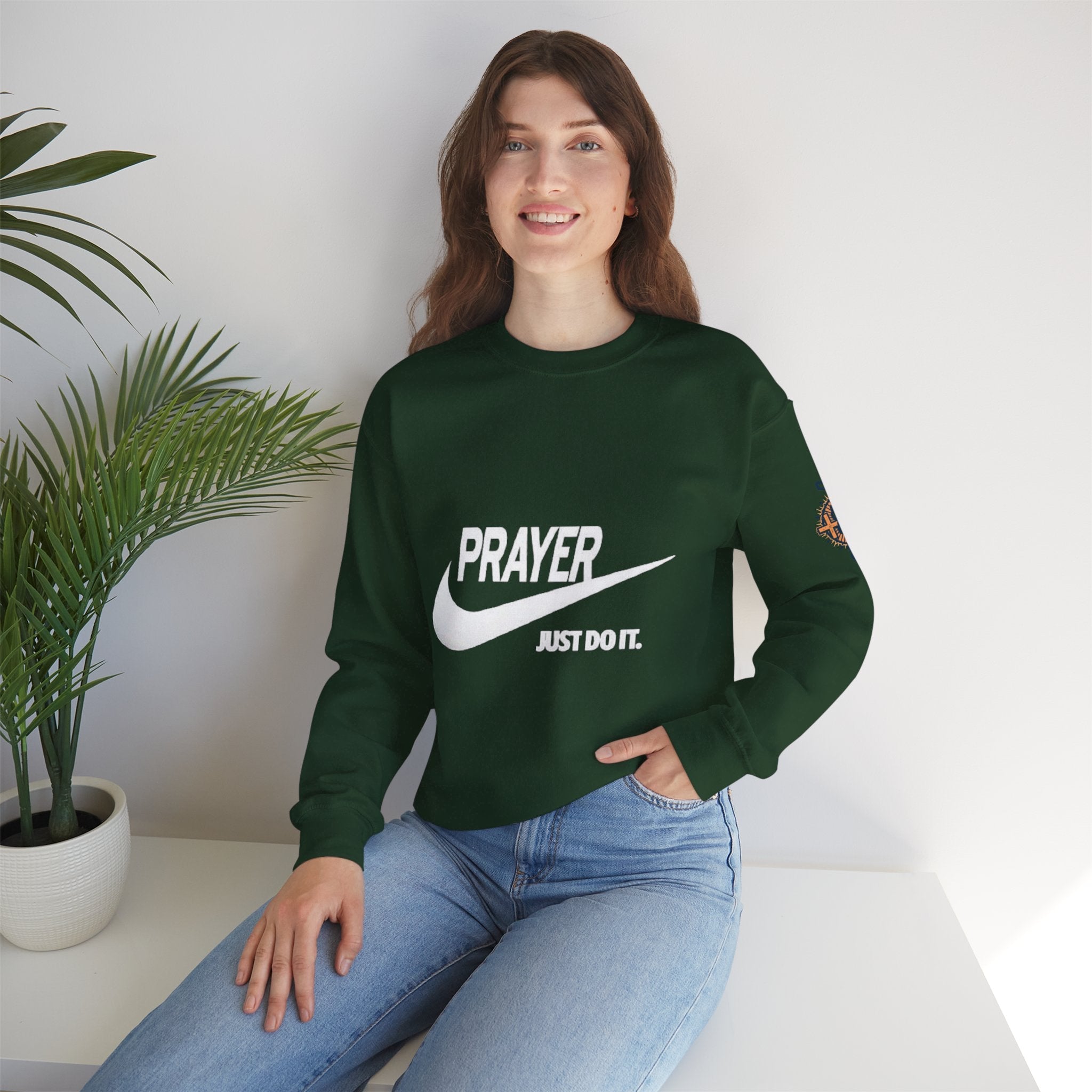 Prayer Just Do It Sweatshirt - Funny Christian Nike Parody Sweatshirt - Faith Gear Printify