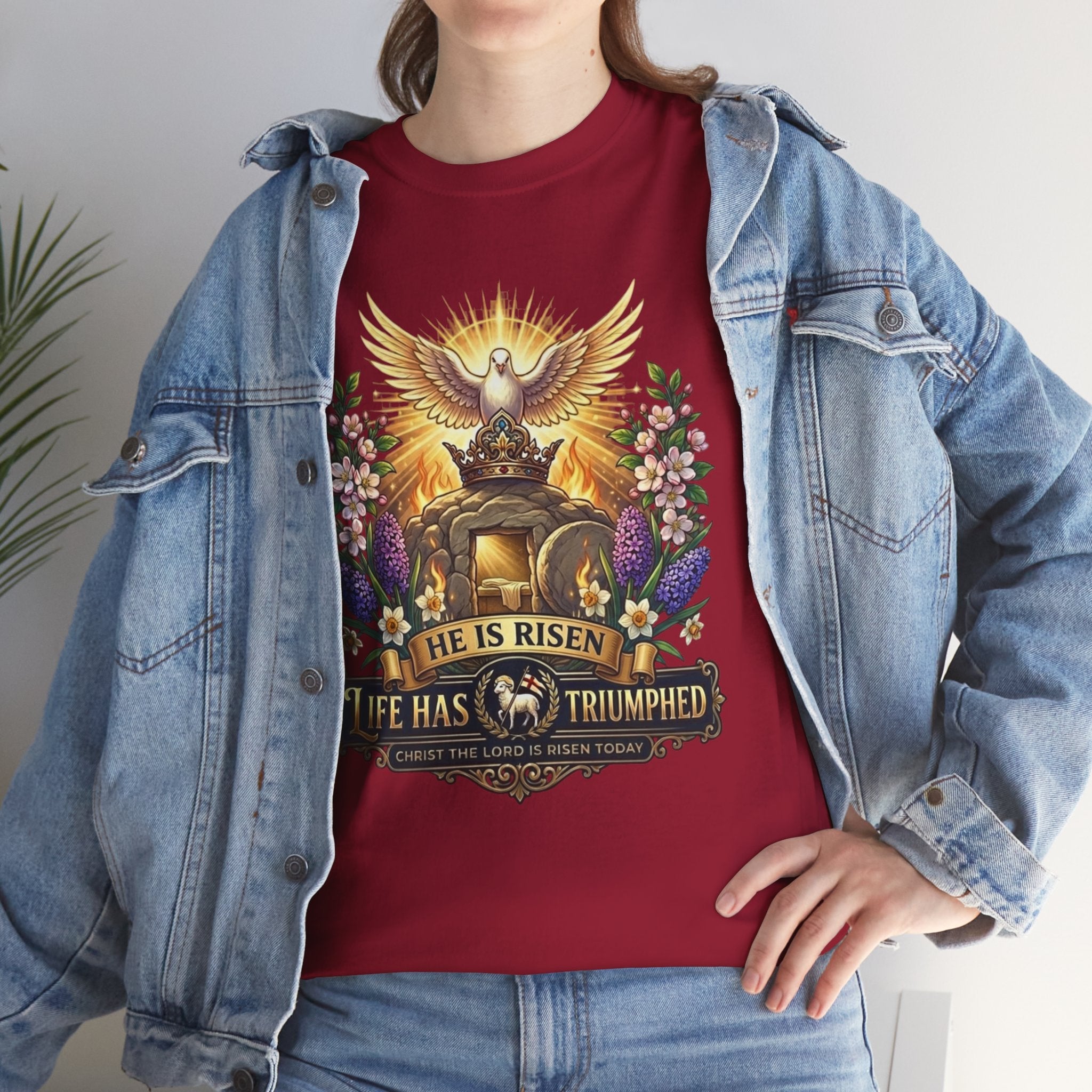 He Is Risen "Life Has Triumphed" T-Shirt — Easter Resurrection Christian Tee Printify