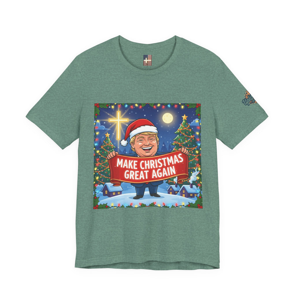 🎄 Make Christmas Great Again – Patriotic Christian Christmas T-Shirt | Bold Holiday Faith Tee | Red & White Banner Design | Uplifted Gear Printify