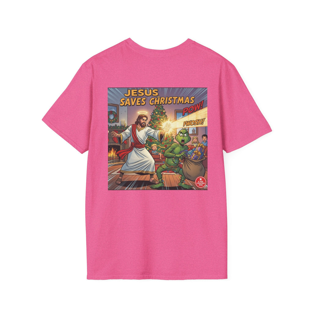 Jesus Saves Christmas T-shirt – Grinch vs Savior Light Battle Christian T-shirt for Hilarious Holiday Faith & True Joy Printify