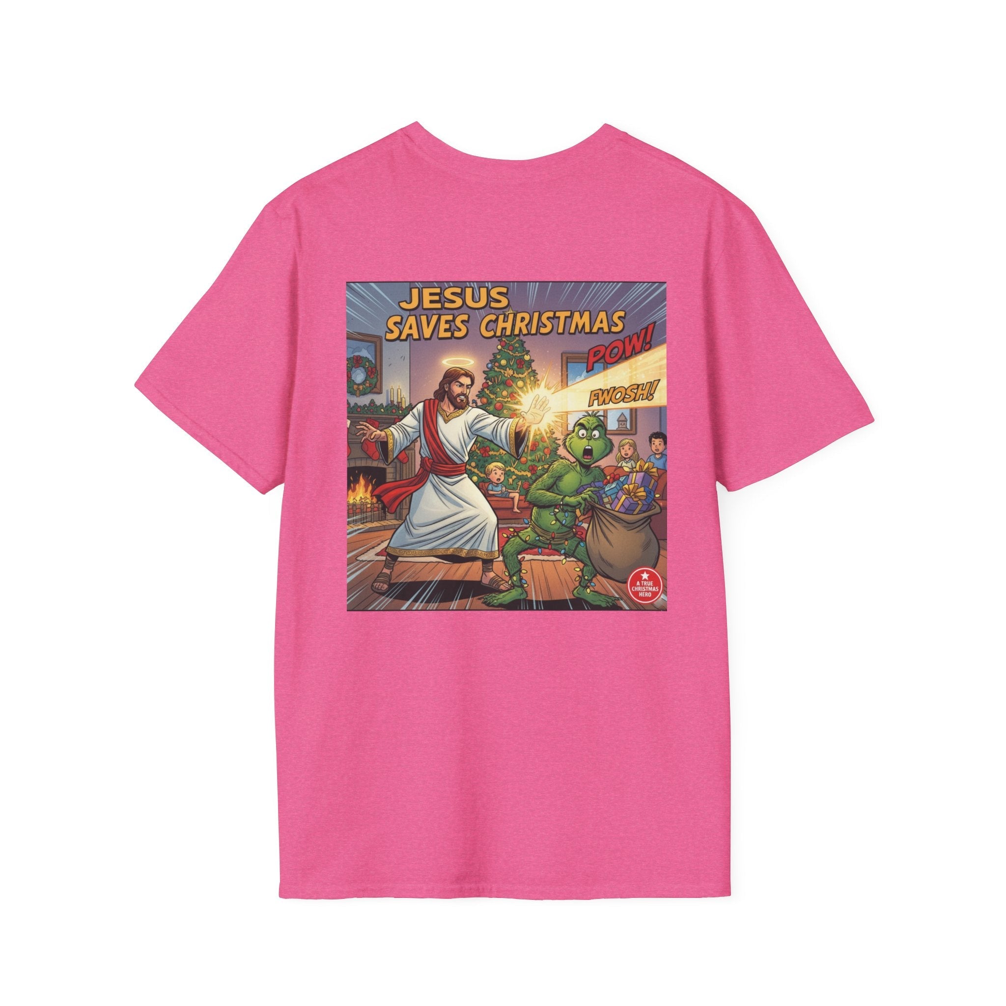 Jesus Saves Christmas T-shirt – Grinch vs Savior Light Battle Christian T-shirt for Hilarious Holiday Faith & True Joy Printify