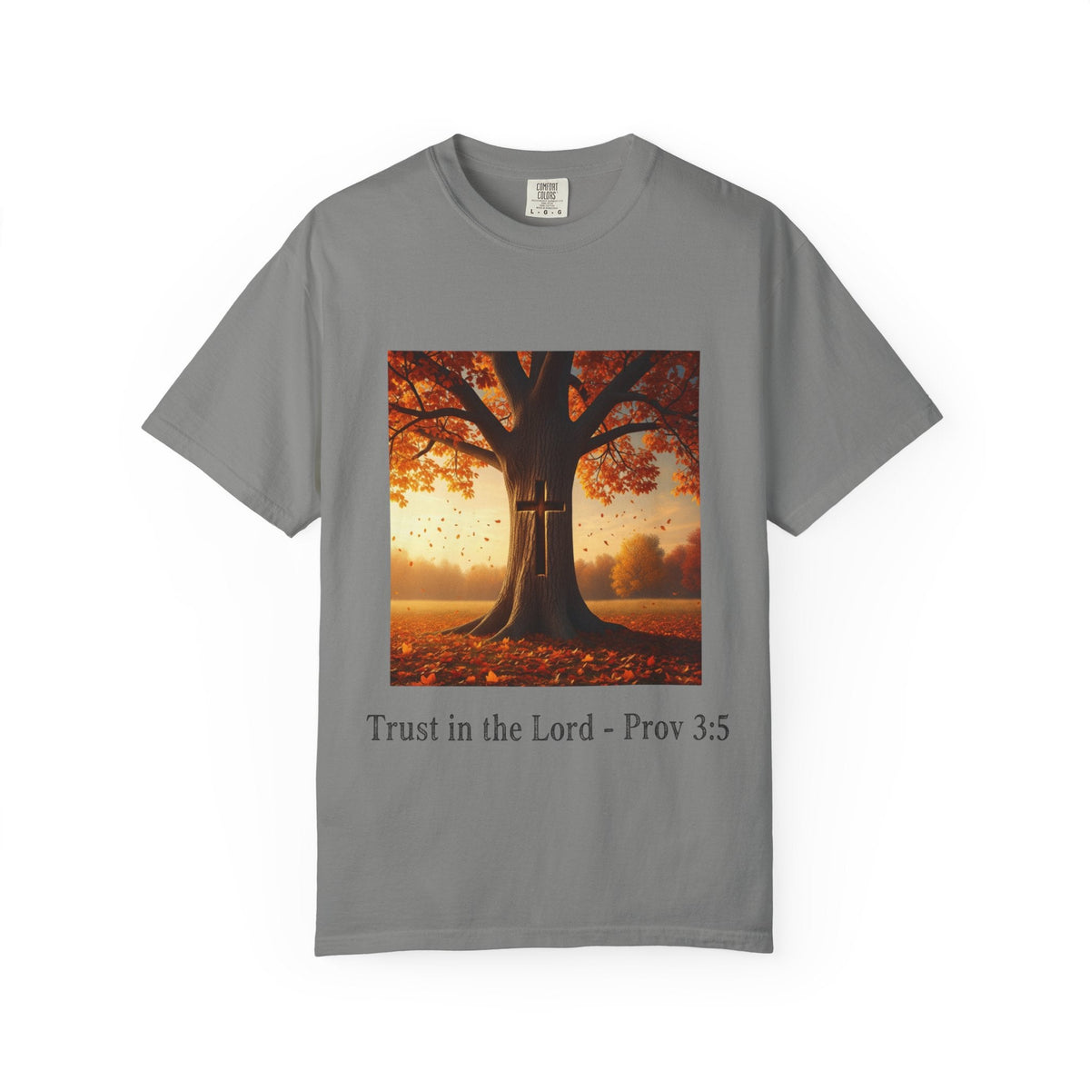 Trust in the Lord T-Shirt – Autumn Tree Christian Tee with Proverbs 3:5 Printify