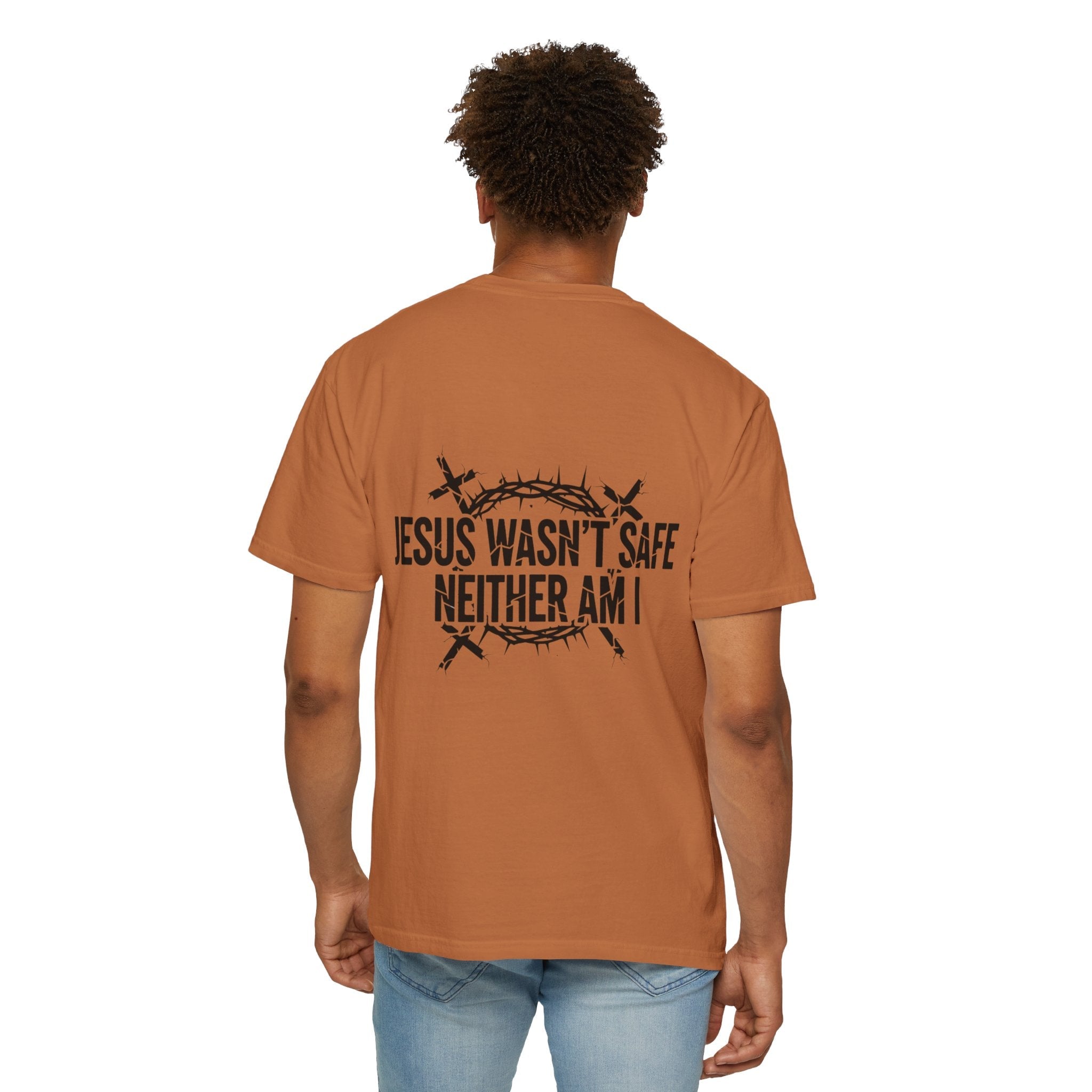 ⚡ Jesus Wasn’t Safe – Neither Am I | Bold Christian T-Shirt | Storm-Walking Faith Tee | Minimalist Black & White Design | Uplifted Gear Printify