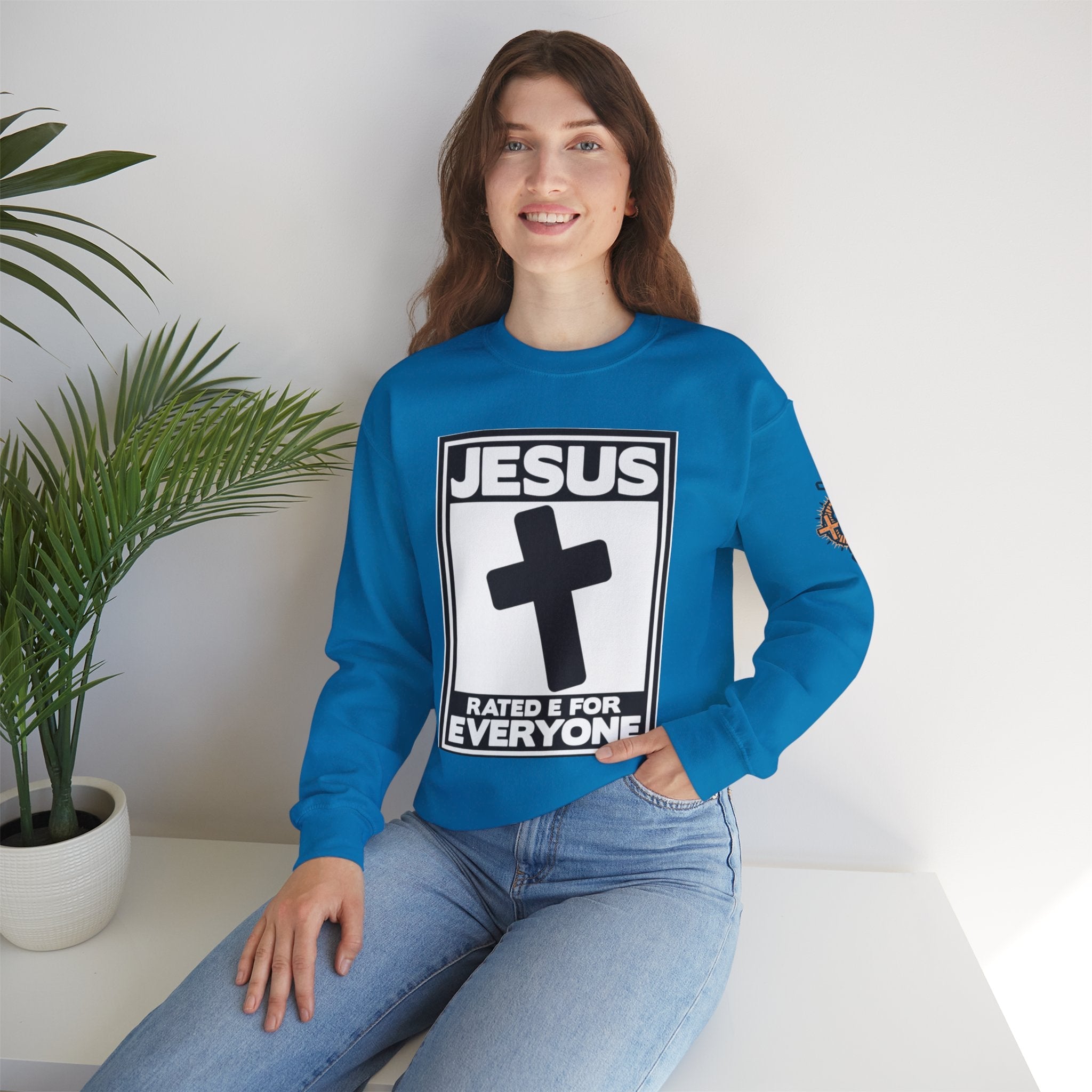 Jesus, Rated E for Everyone Sweatshirt - Gamer Faith Sweatshirt - Christian Video Game Parody Printify