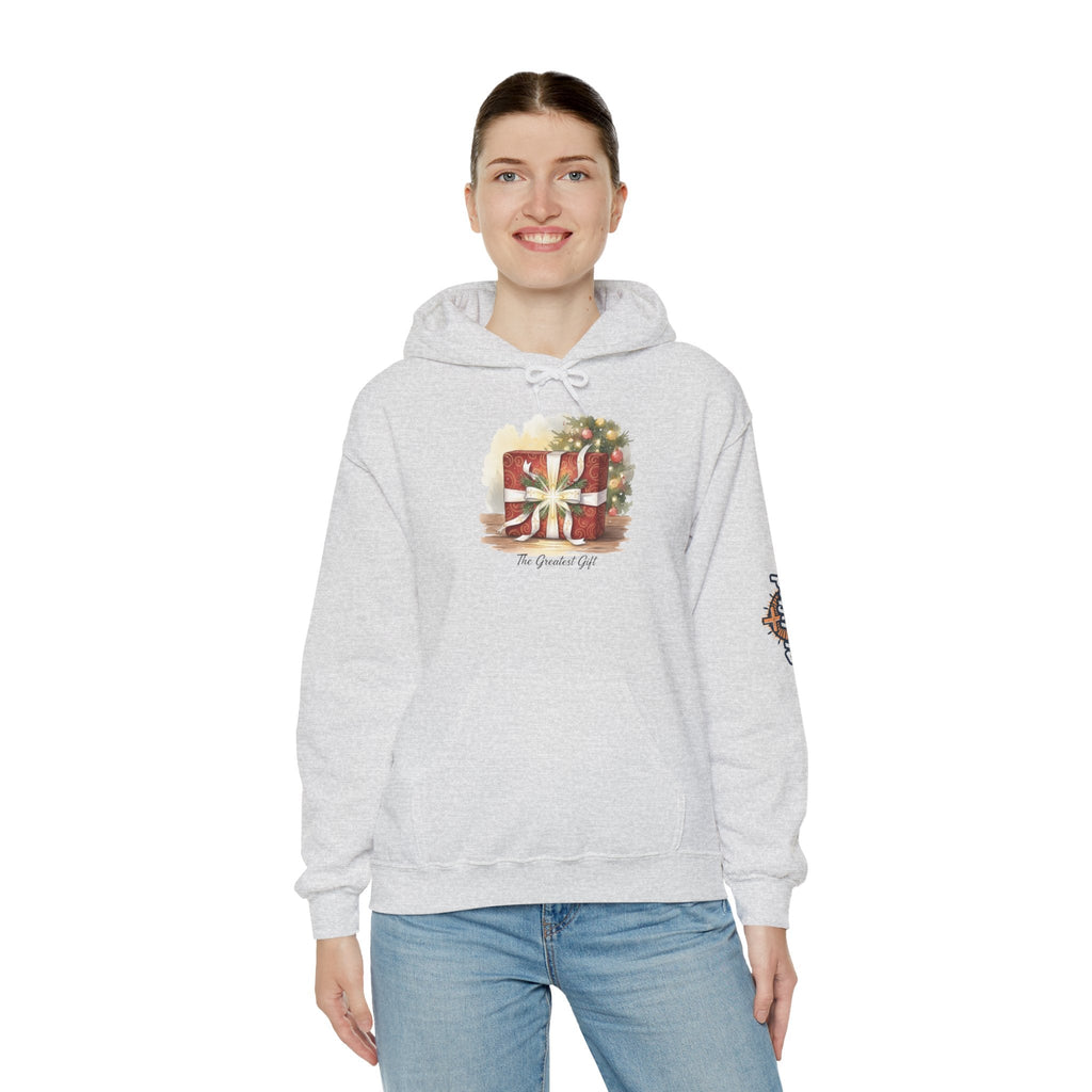 The Greatest Gift Hoodie – Cross Bow Present Christian Hoodie for Christmas Salvation & Eternal Faith Printify