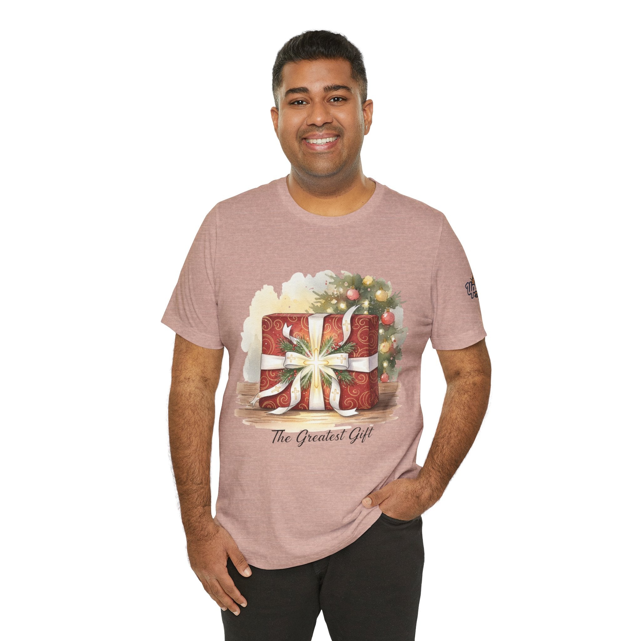 The Greatest Gift T-shirt – Cross Bow Present Christian T-shirt for Christmas Salvation & Eternal Faith Printify