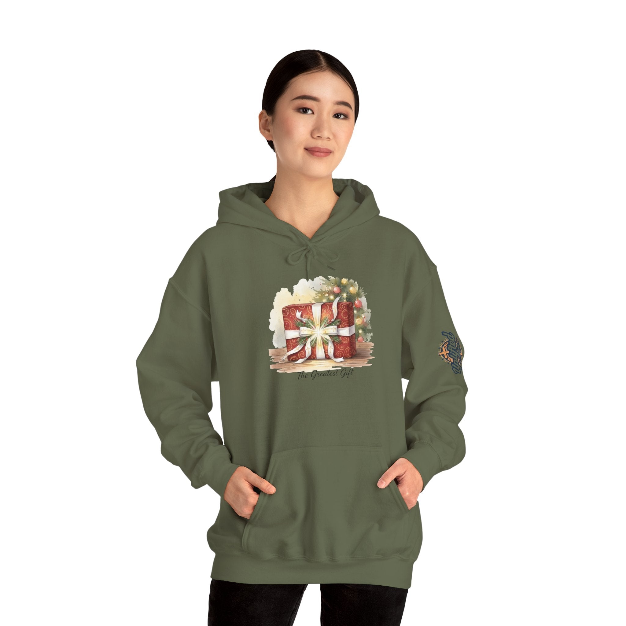 The Greatest Gift Hoodie – Cross Bow Present Christian Hoodie for Christmas Salvation & Eternal Faith Printify