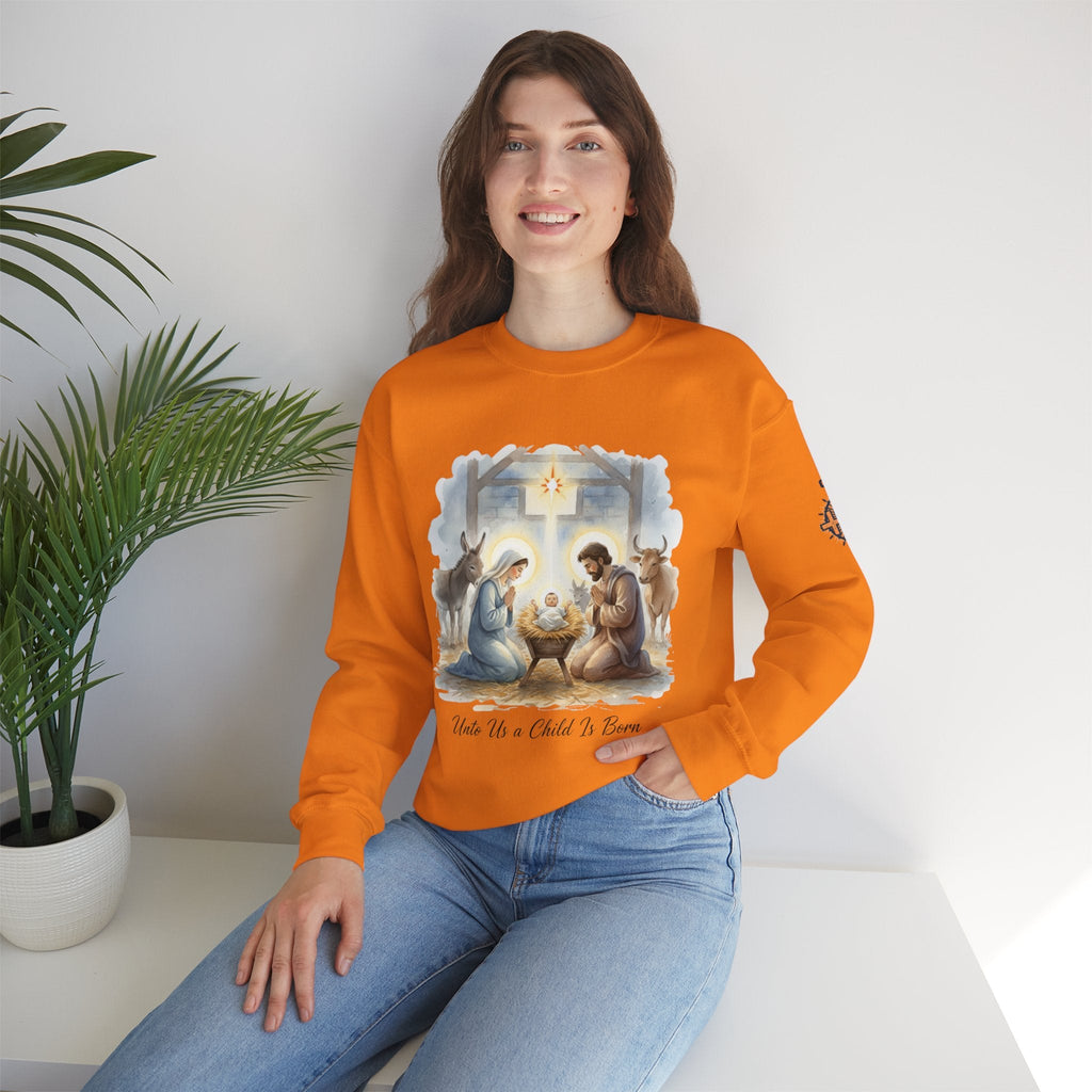Unto Us a Child is Born Sweatshirt – Isaiah 9:6 Nativity Manger Scene Christian Christmas Sweatshirt for Holy Night Faith Printify