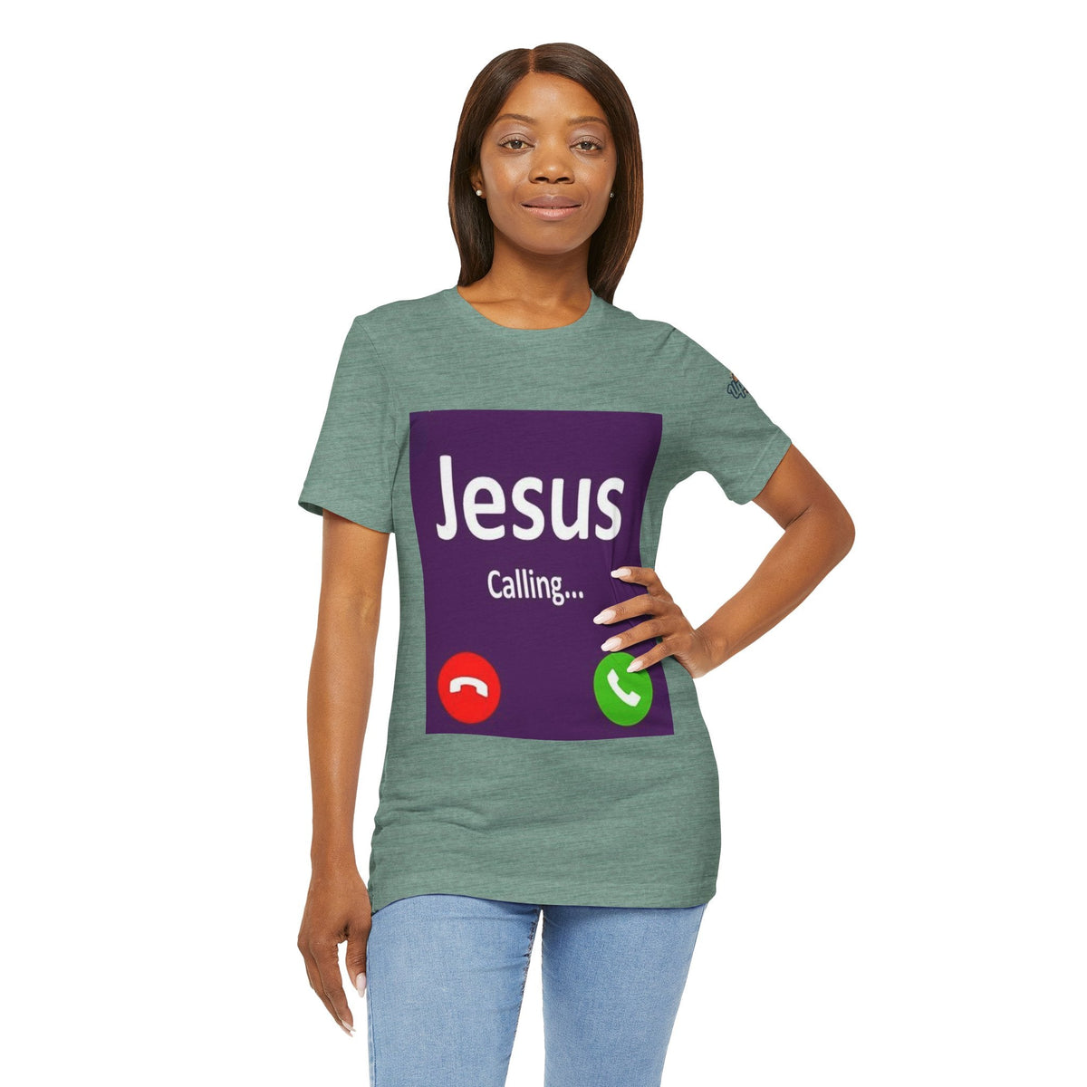 Jesus Calling T-shirt – Funny Cell Phone Screen Christian T-shirt for Divine Connection & Faith Humor Printify