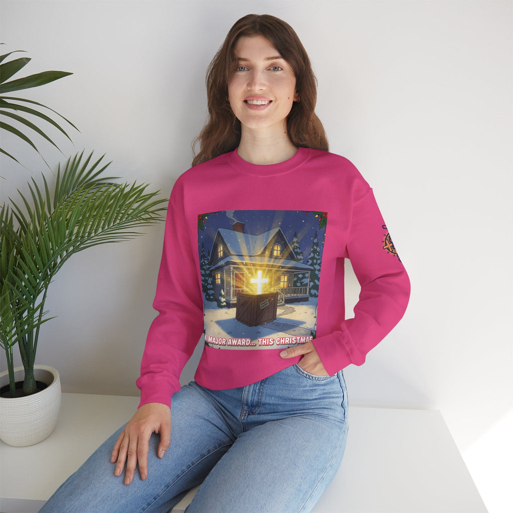 A Major Award This Christmas Sweatshirt – Fragile Leg Lamp Parody Cross Unboxing Christian Sweatshirt for Hilarious Faith & Holiday Glow Printify