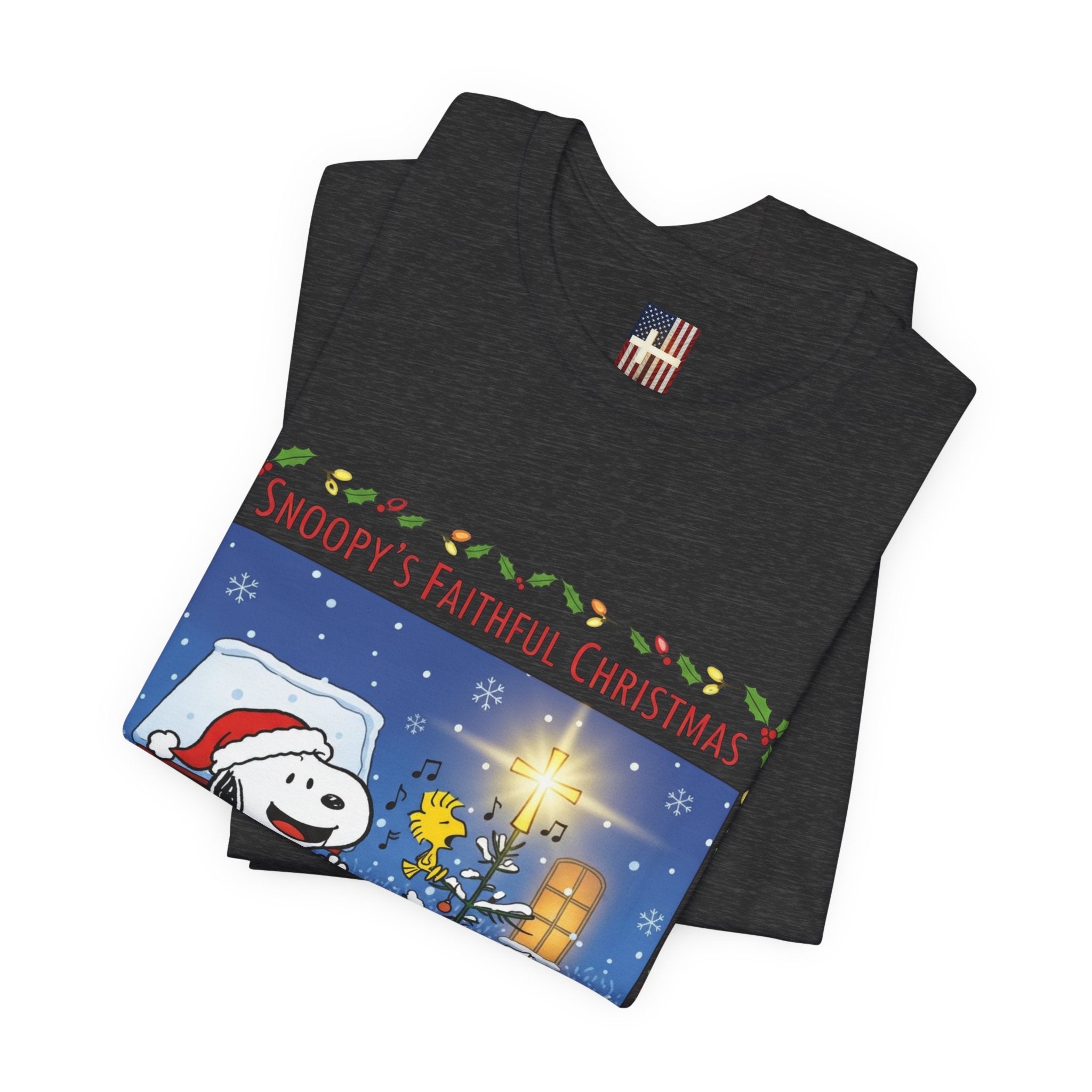 🎄 Faithful Christmas Friends – Christian Holiday T-Shirt | Festive Tree & Cartoon Duo | Heartwarming Christmas Tee by Uplifted Gear Printify