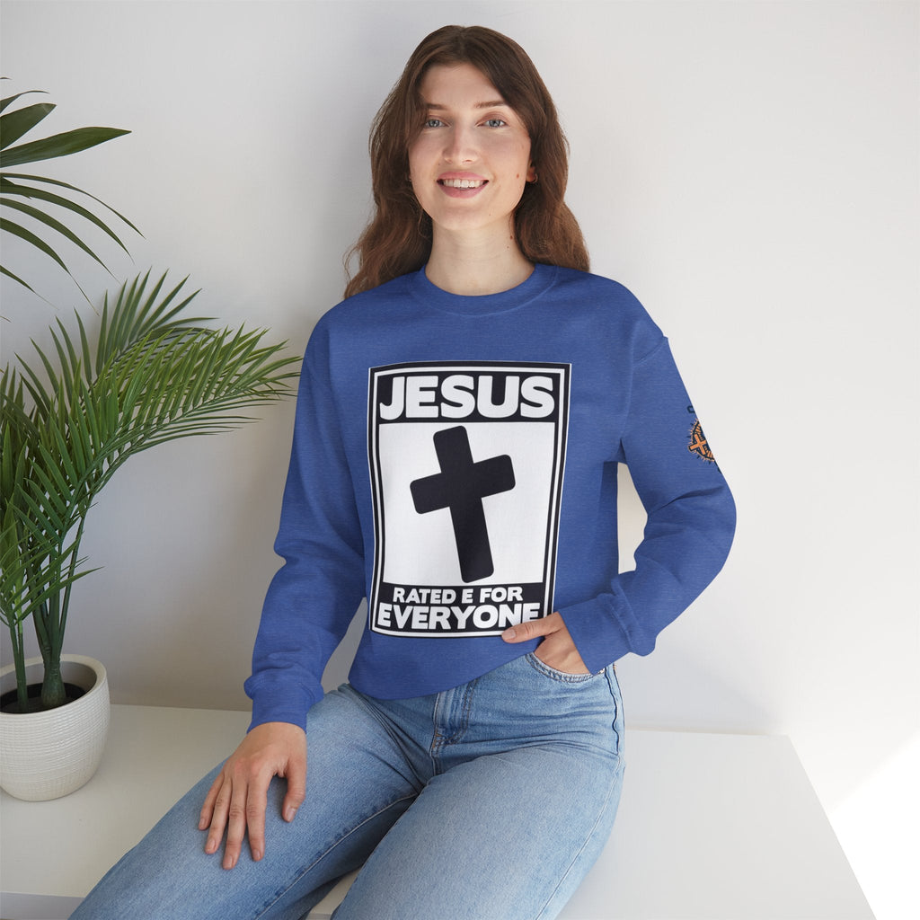 Jesus, Rated E for Everyone Sweatshirt - Gamer Faith Sweatshirt - Christian Video Game Parody Printify