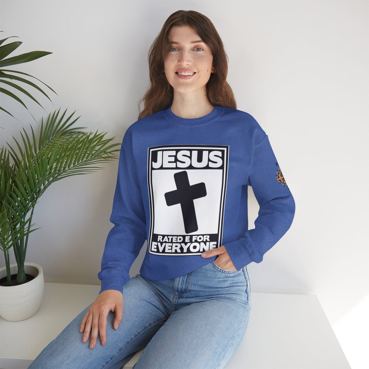 Jesus, Rated E for Everyone Sweatshirt - Gamer Faith Sweatshirt - Christian Video Game Parody Printify