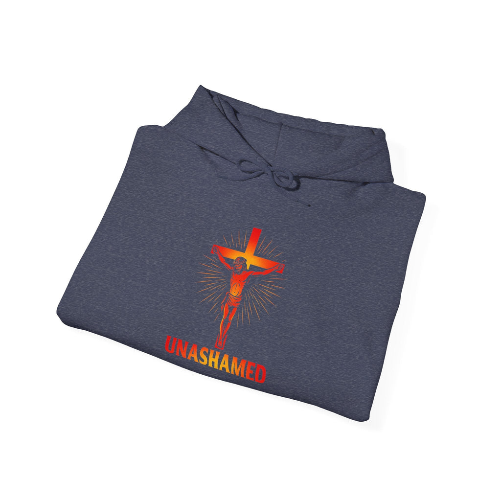 Unashamed Hoodie – Romans 1:16 Crucifixion Christian Sweatshirt for Bold Unwavering Faith Printify
