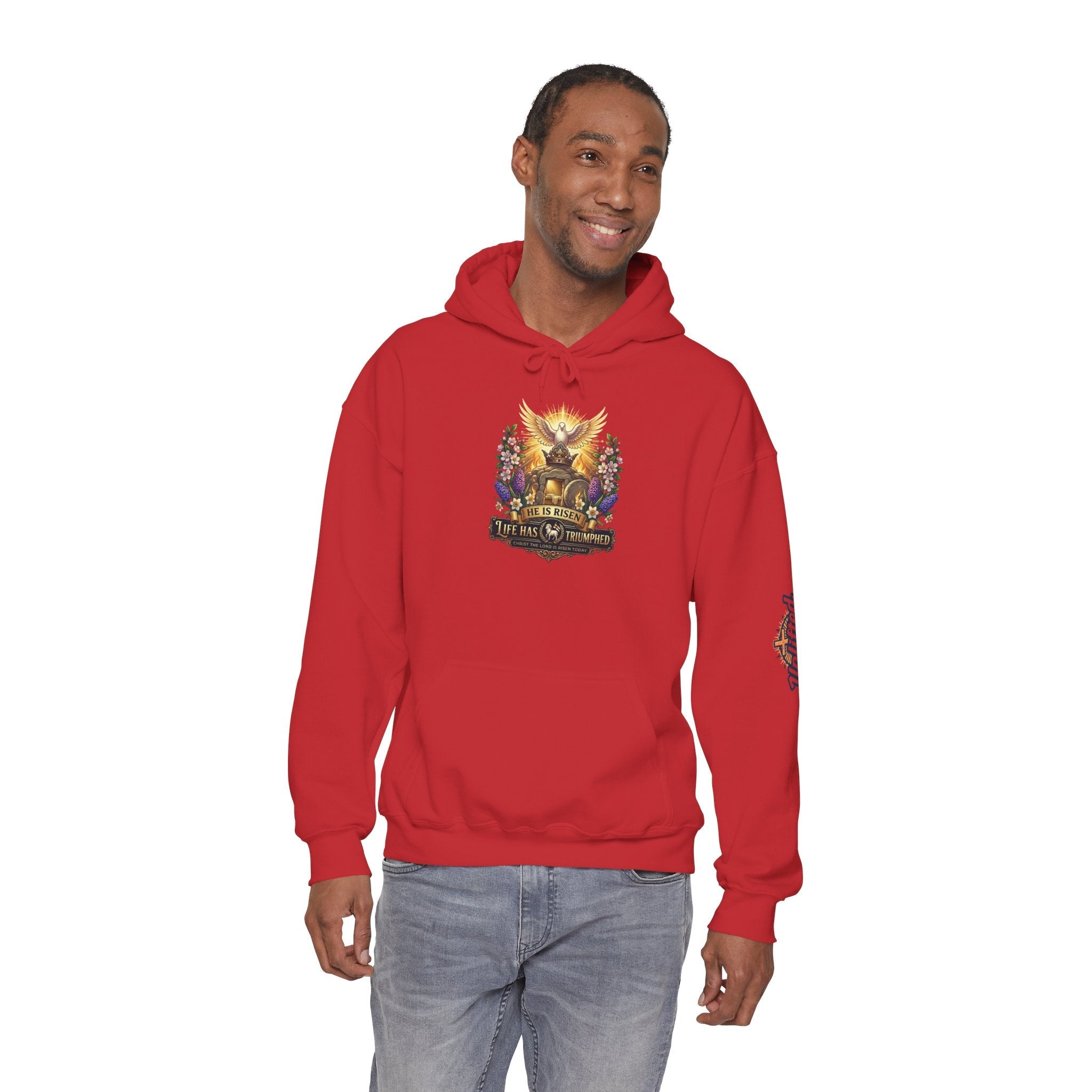 He Is Risen "Life Has Triumphed" Hoodie — Easter Resurrection Christian Hoodie Printify