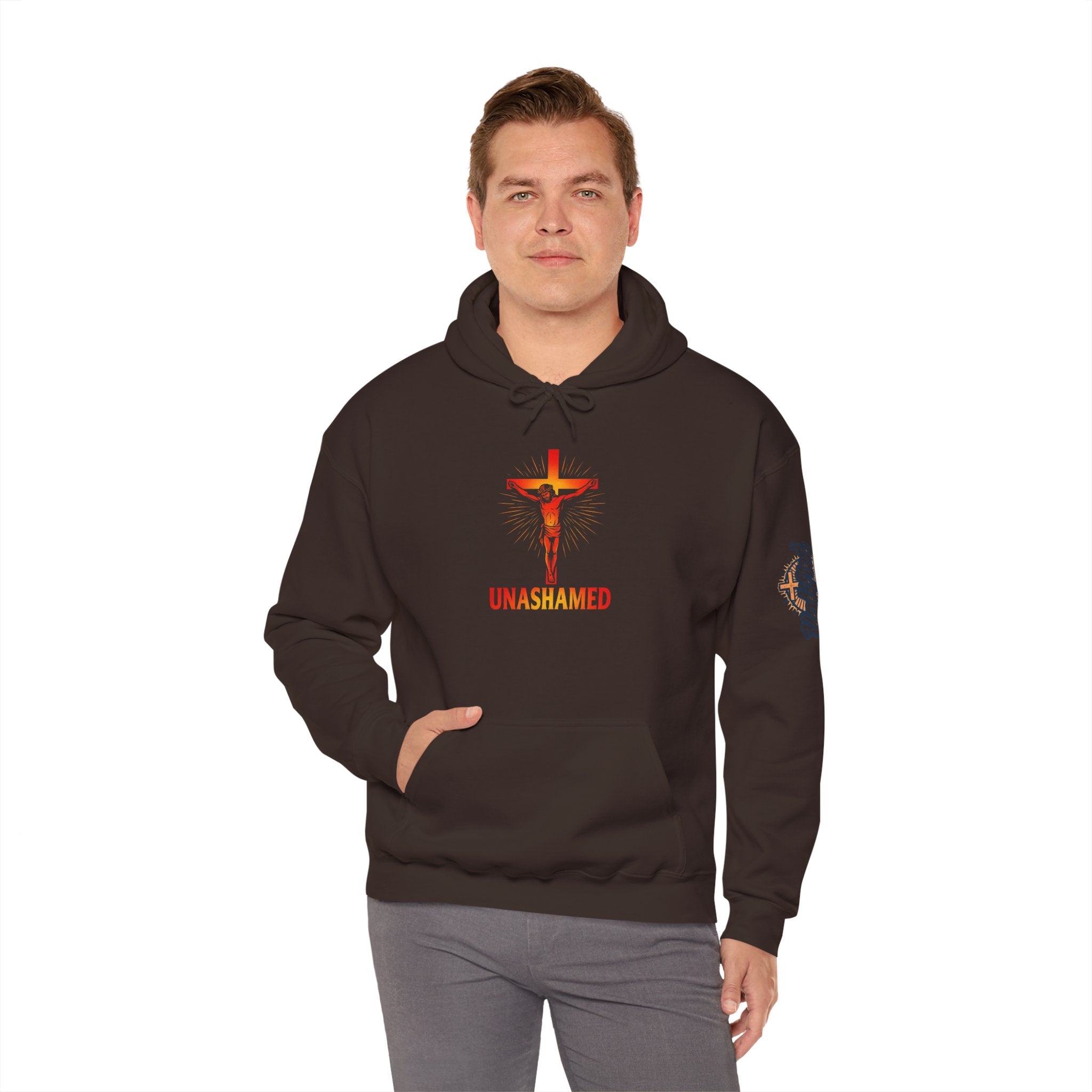 Unashamed Hoodie – Romans 1:16 Crucifixion Christian Sweatshirt for Bold Unwavering Faith Printify