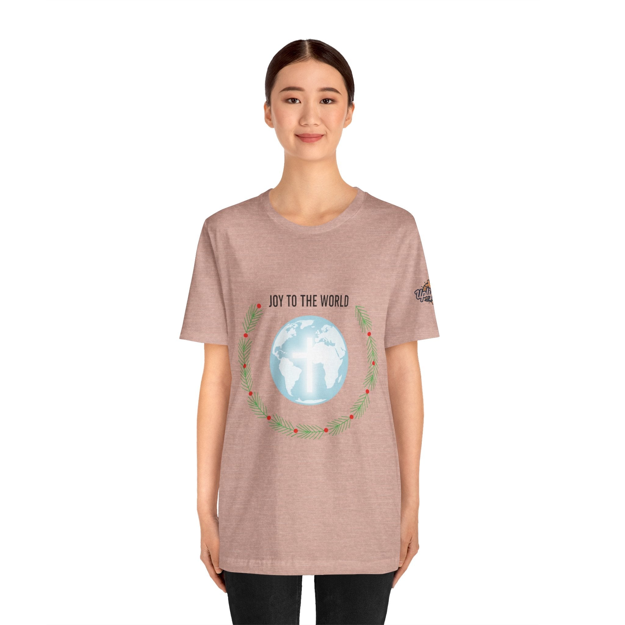 Joy to the World T-shirt – Wreath Earth Nativity Christian Christmas T-shirt for Isaiah 9:6 Holiday Faith & Festive Joy Printify