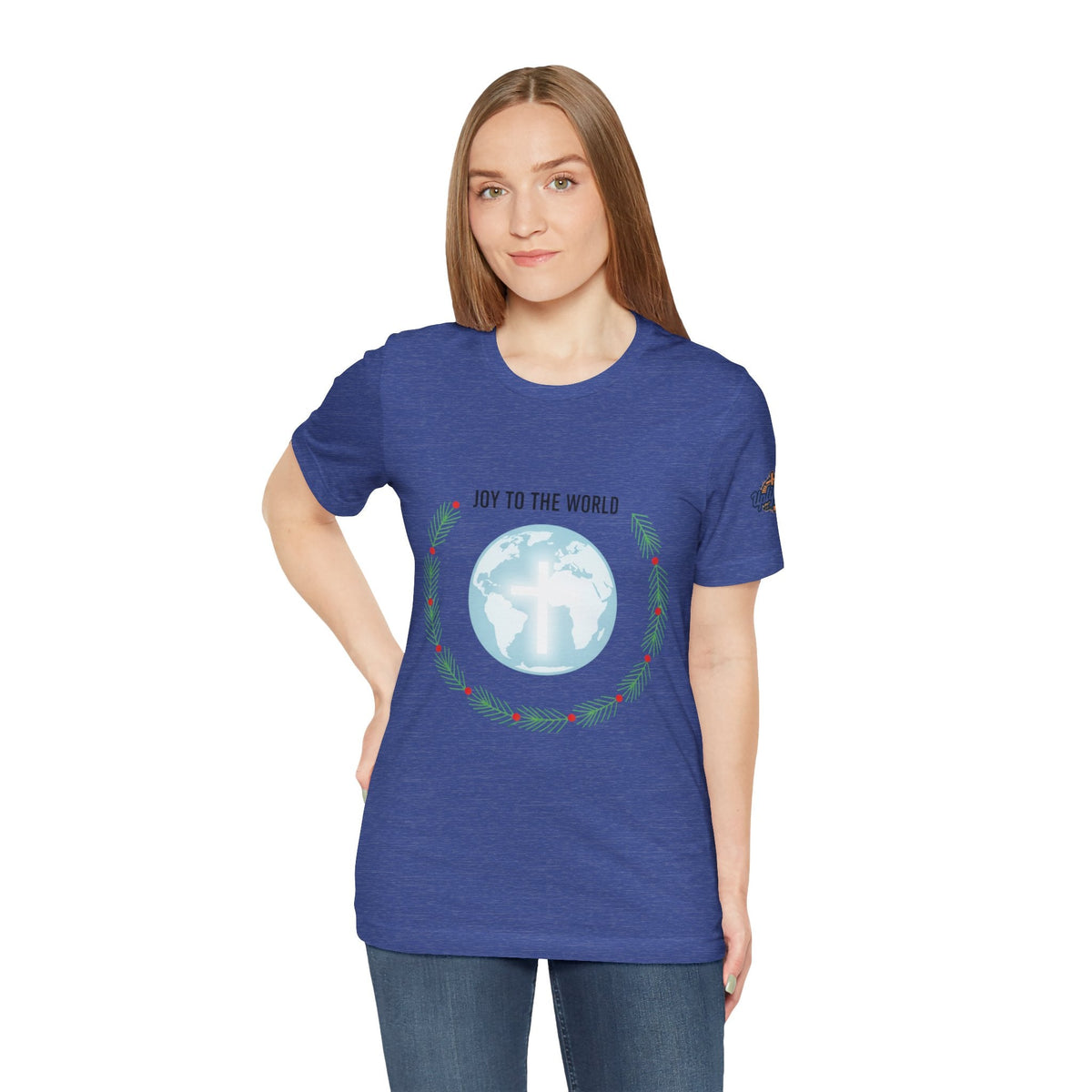 Joy to the World T-shirt – Wreath Earth Nativity Christian Christmas T-shirt for Isaiah 9:6 Holiday Faith & Festive Joy Printify