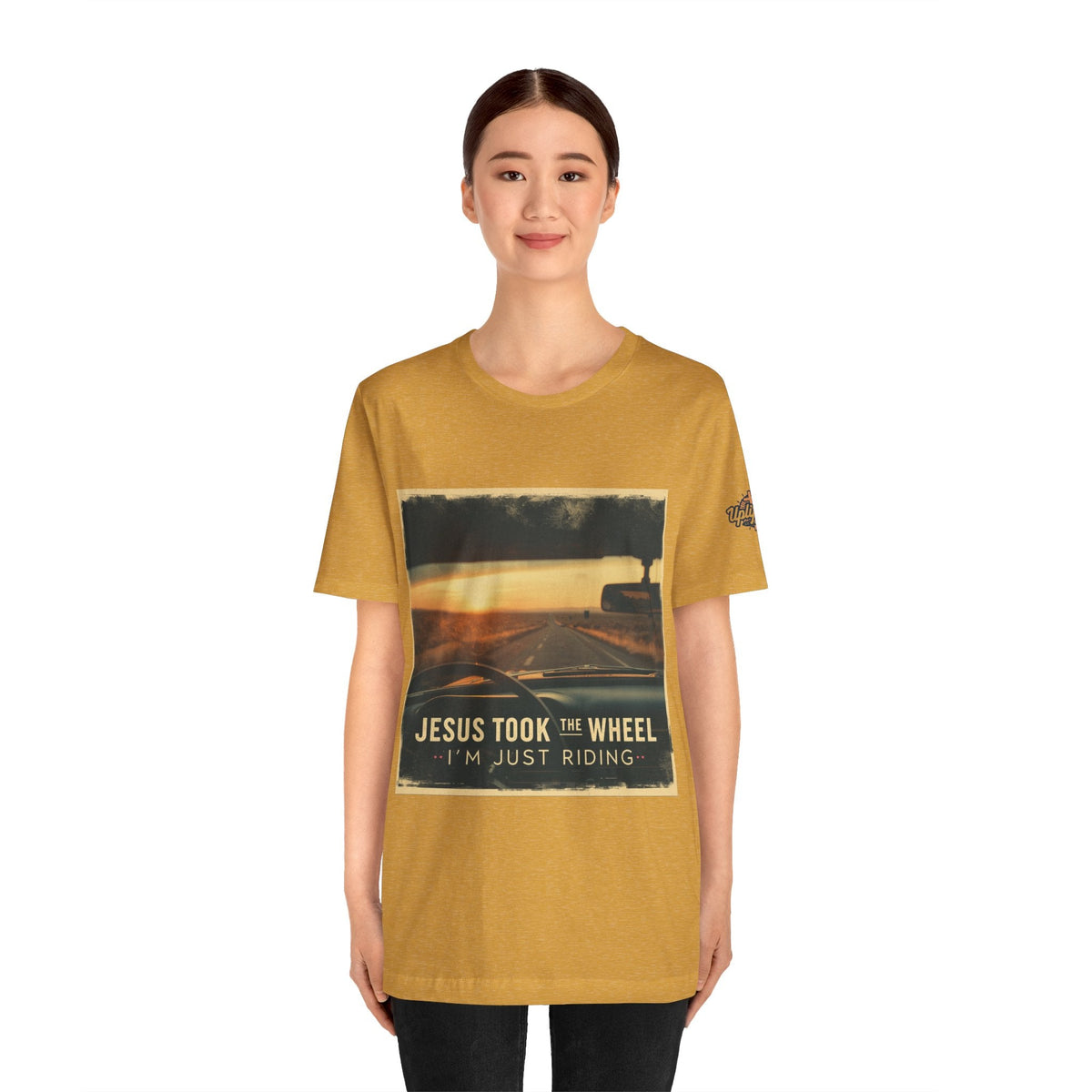 Jesus Took the Wheel I'm Just Riding T-shirt – Funny Christian Convertible Car T-shirt for Surrendered Faith & Humor Printify