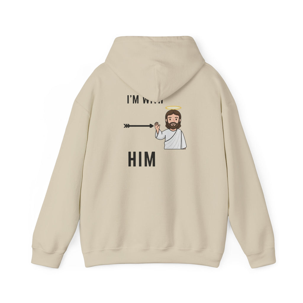 🔥 I’m With Him → Christian Hoodie | Arrow Pointing to Jesus | Minimalist Faith Tee | Subtle Cross Design | Bible-Inspired Apparel by Uplifted Gear Printify