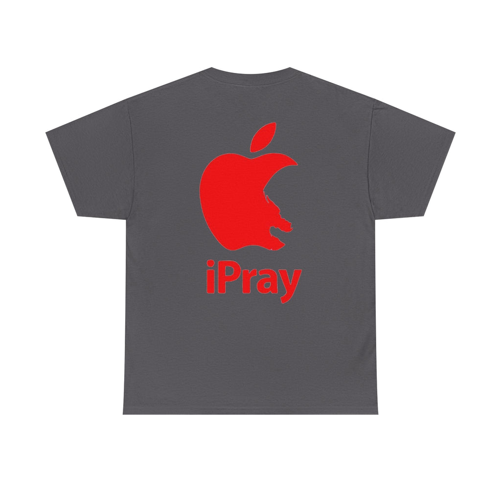 iPray Apple Logo Tee — Funny Christian T-Shirt (Minimal Red Apple Graphic) Printify