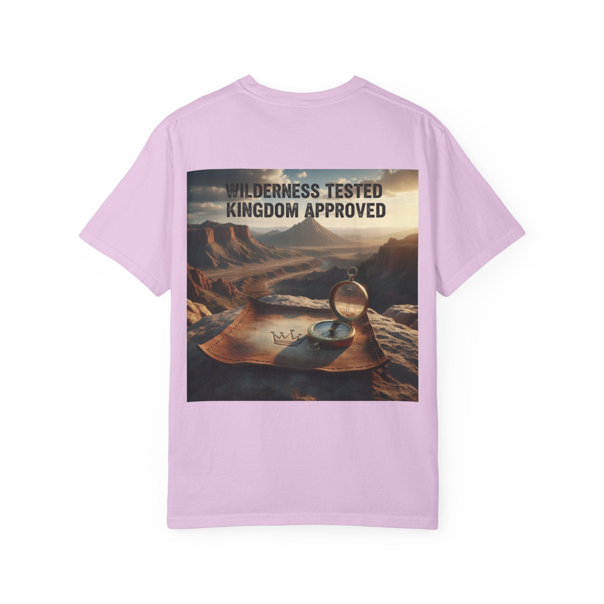 Wilderness Tested Kingdom Approved T-shirt – Mountain Desert Compass Crown Christian T-shirt for Biblical Adventure Faith Printify