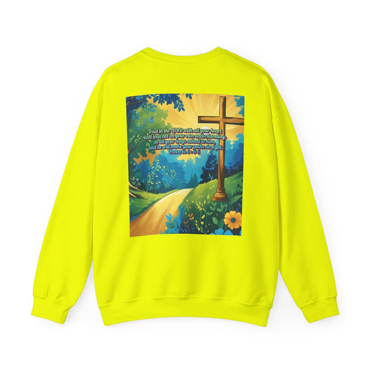 Trust in The Lord Proverbs 3:5-6 Biblical Design Crewneck Sweatshirt Printify